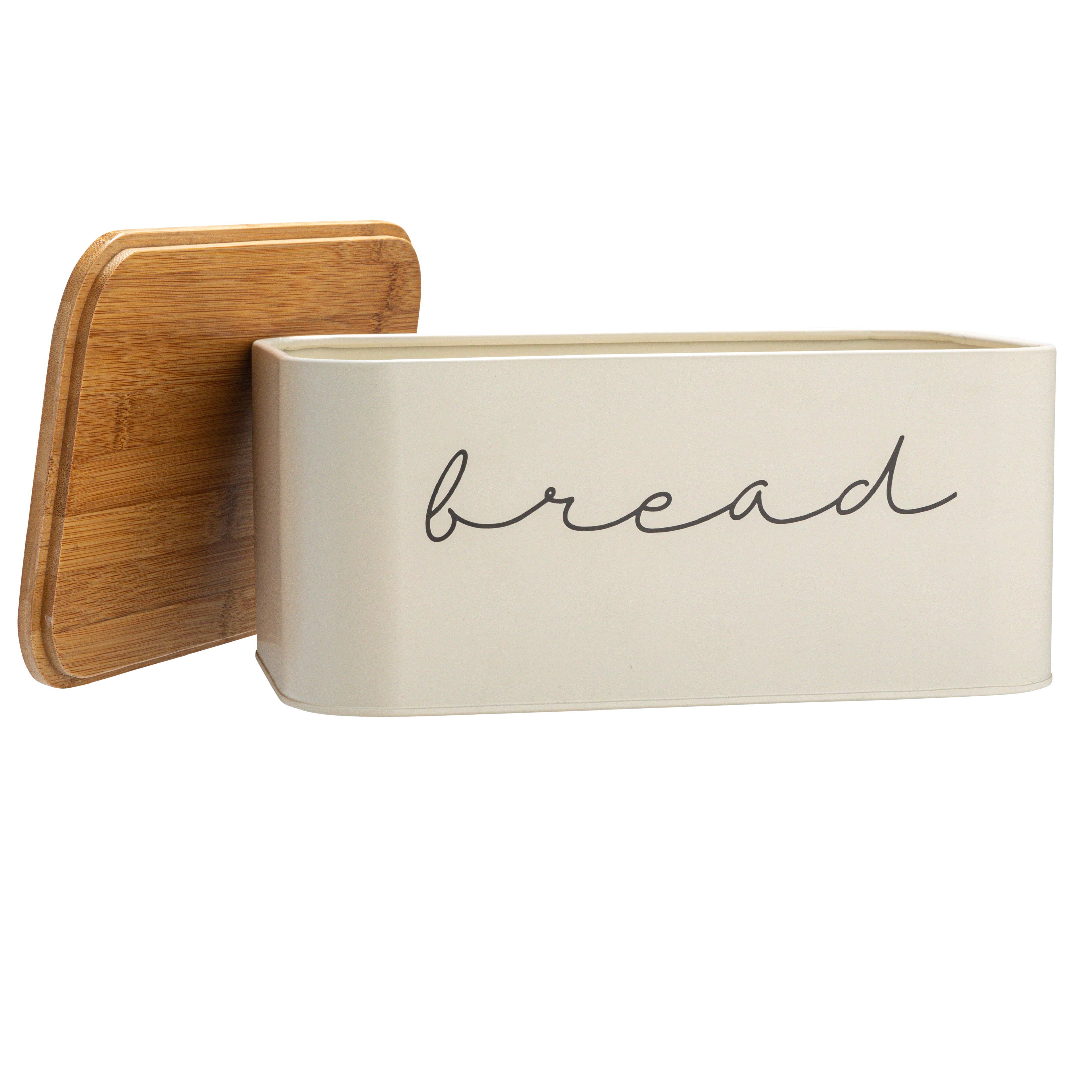 Hello Honey® 11.75" Cream Metal Bread Bin with Bamboo Lid