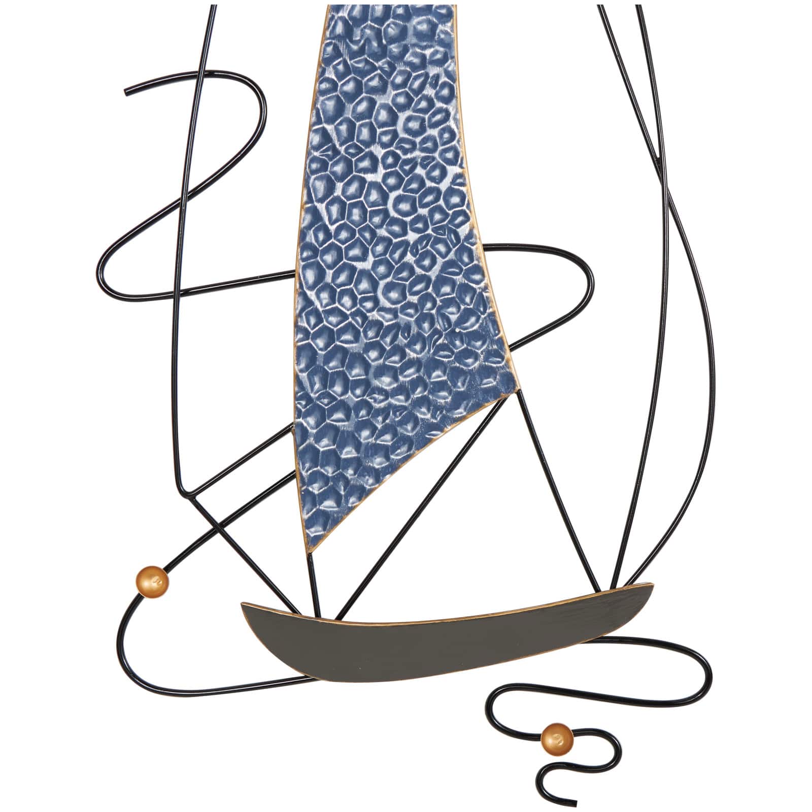 Blue Metal Sailboat Wall Decor with Black Wire Frame and White Bird Accents