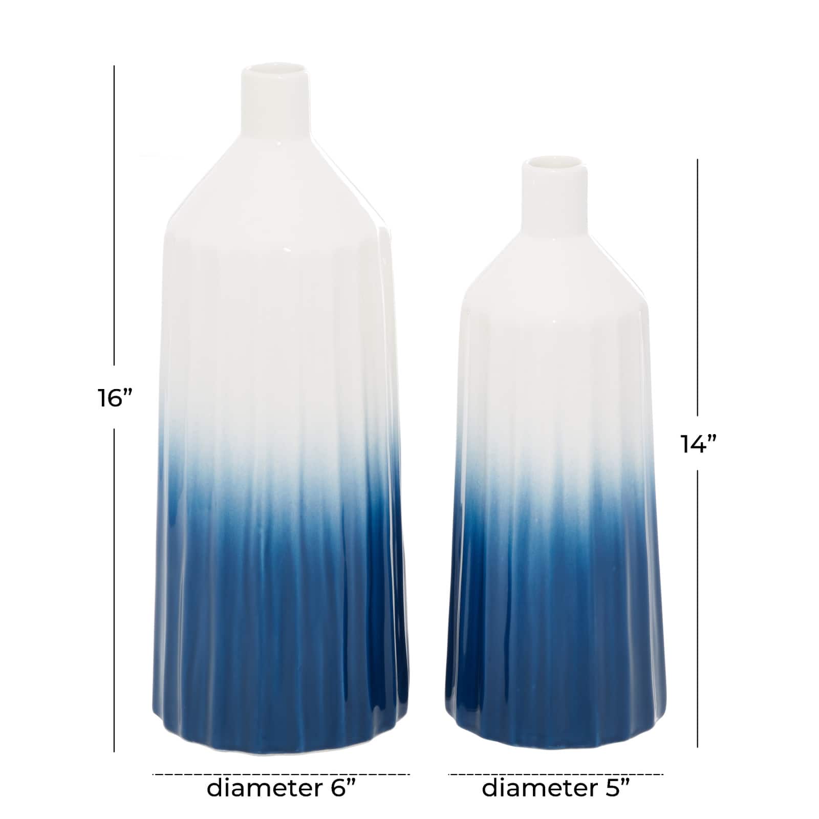 Set of 2 Blue Dolomite Coastal Vase, 16", 14"