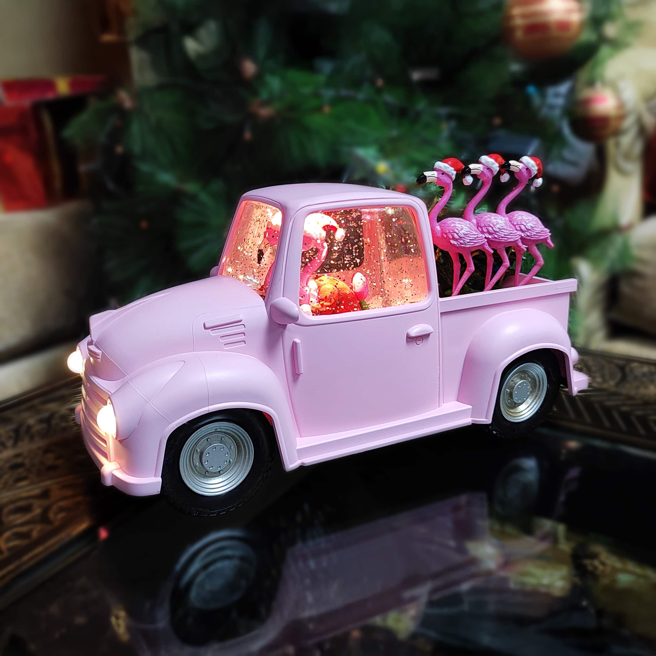 Moments in Time 5.9" Acrylic Truck with Flamingos Décor