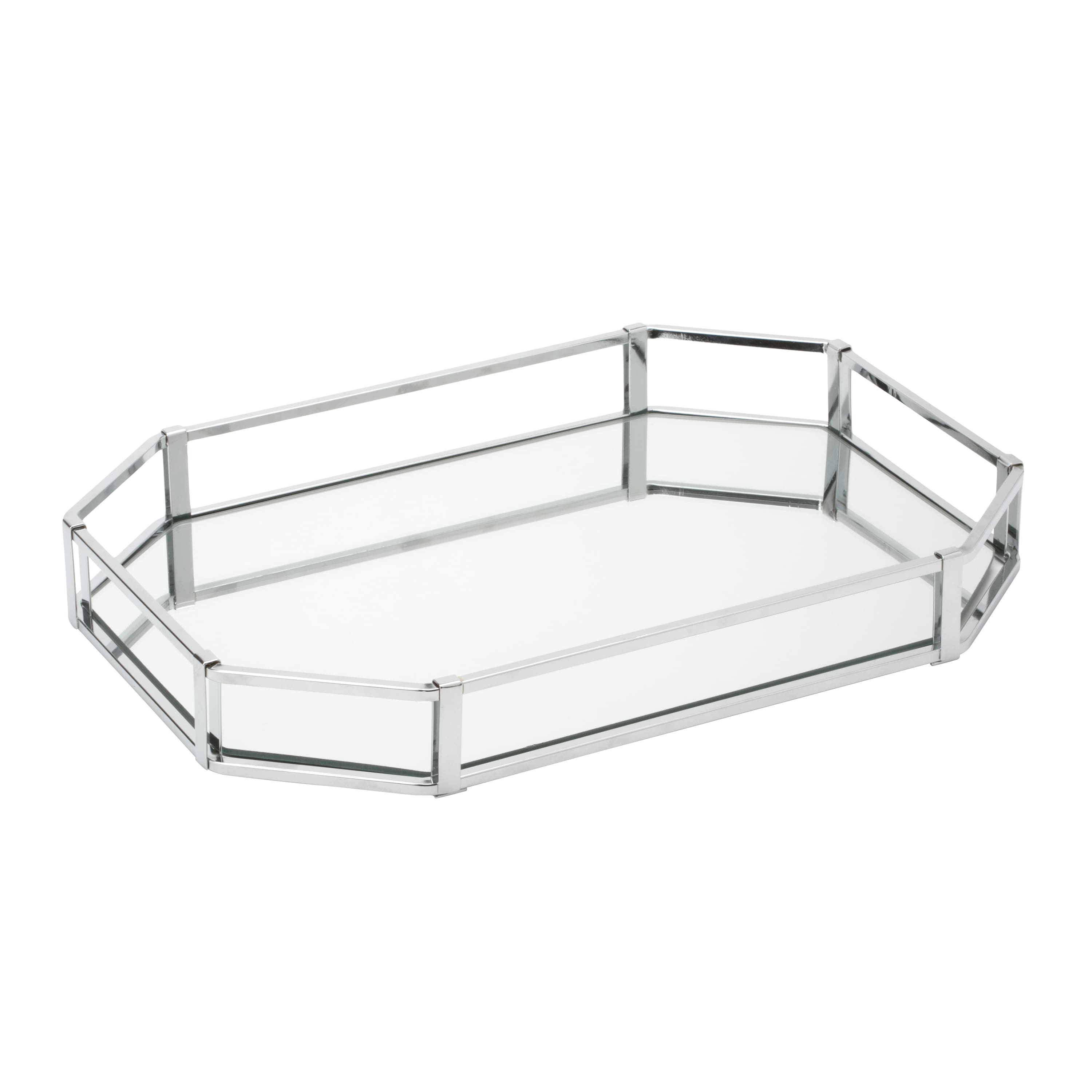 Home Details 14" Chrome Octagon Mirror Vanity Tray
