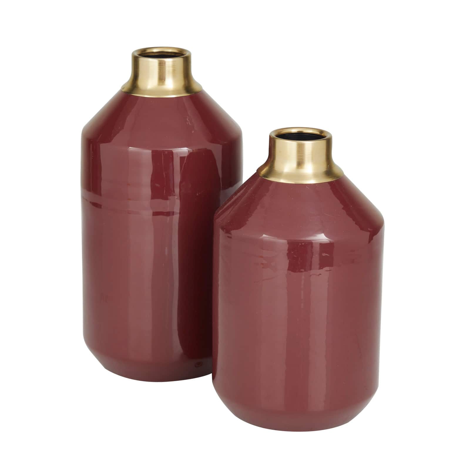 The Novogratz Set of 2" Red Metal Modern Vase, 10" x 5" x 5"