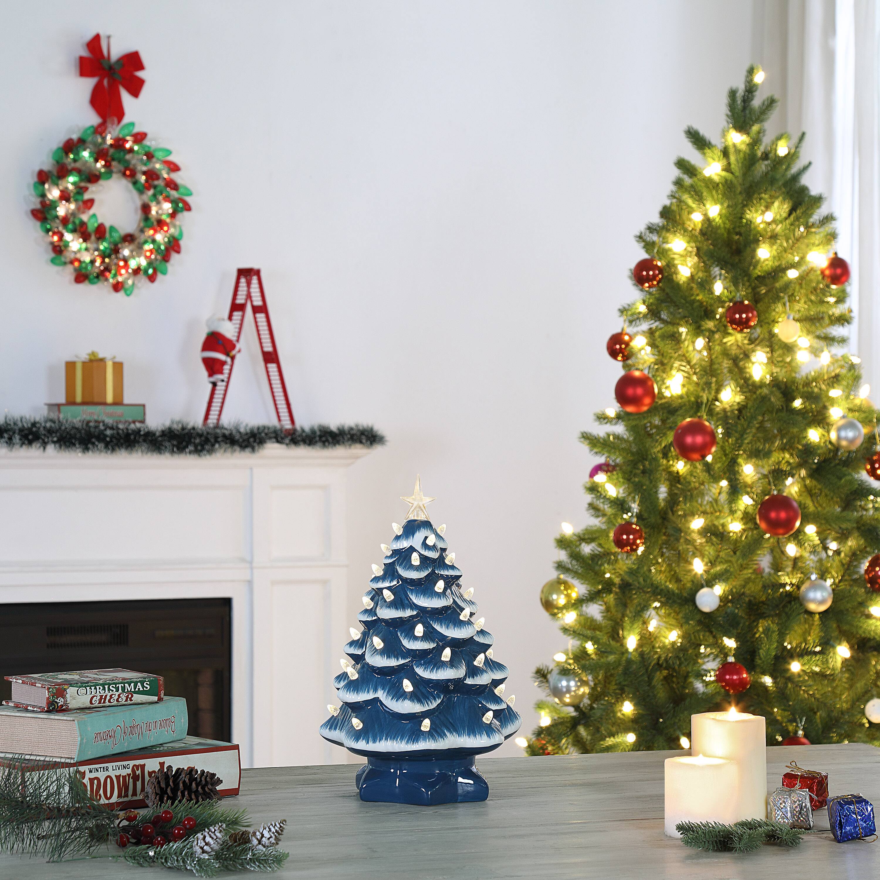 Mr. Christmas 14" Blue with White Bulbs Nostalgic Ceramic Tree