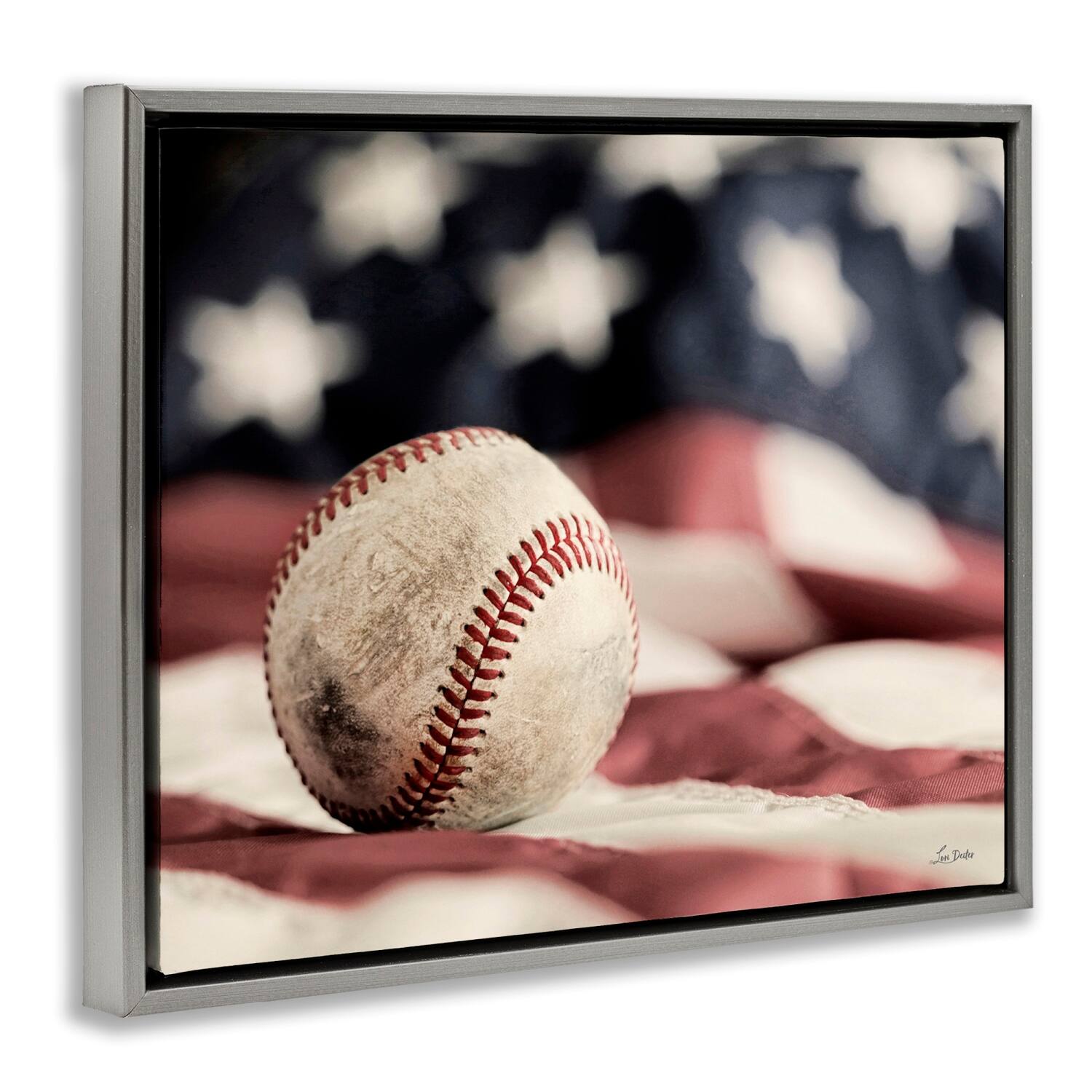 Stupell Industries Baseball & American Flag Floater Framed Art