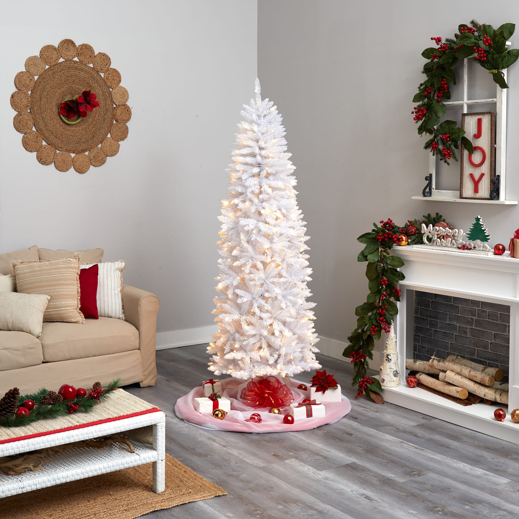 7ft. Pre-Lit White Artificial Christmas Tree, Warm White LED Lights