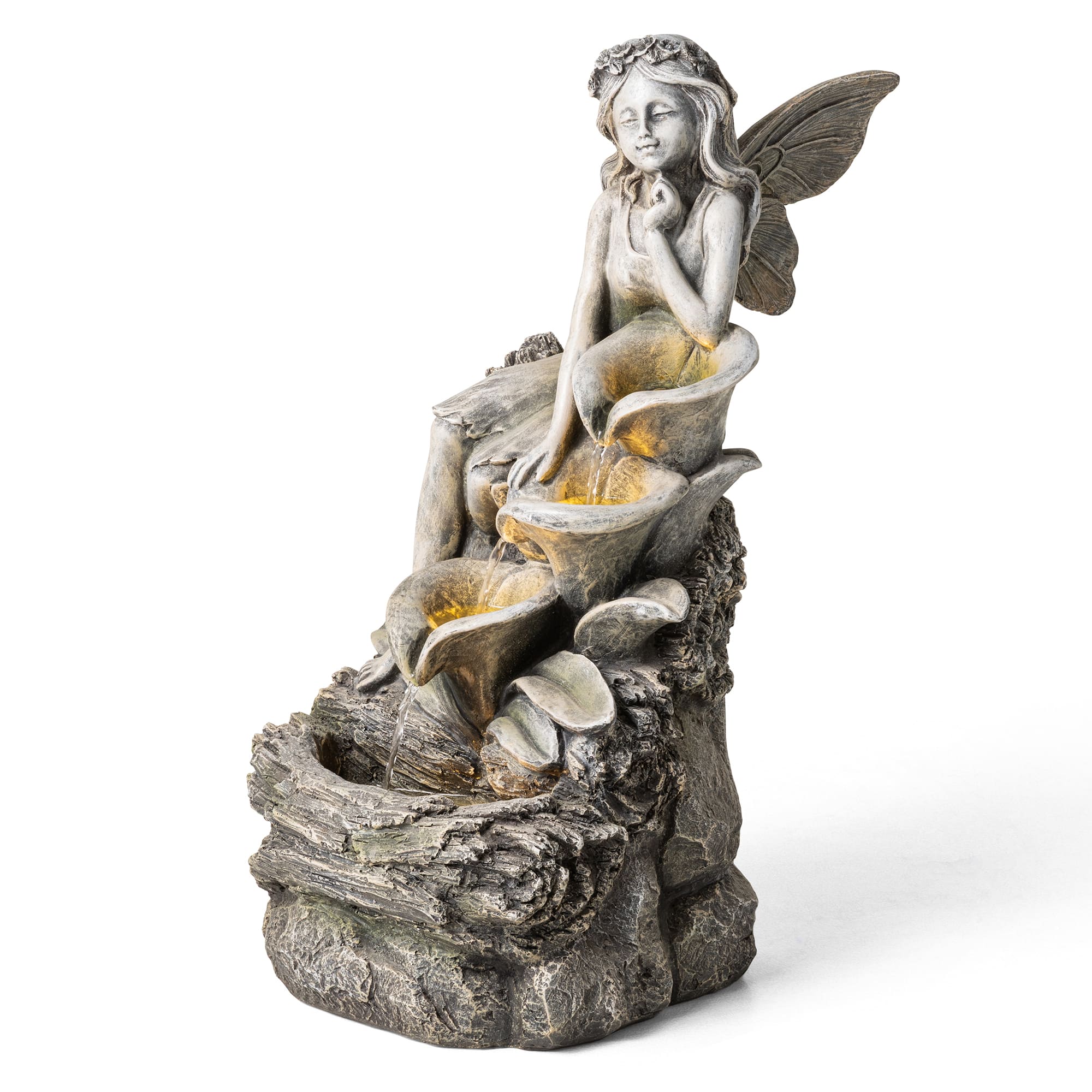 Glitzhome® 22.75" LED 4-Tier Concrete Fairy Outdoor Fountain
