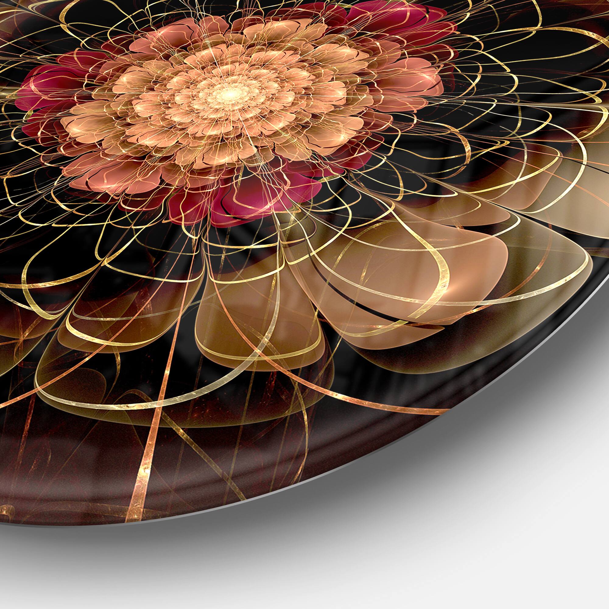 Designart - Dark Gold Red Fractal Flower Pattern' Extra Large Floral Wall Art