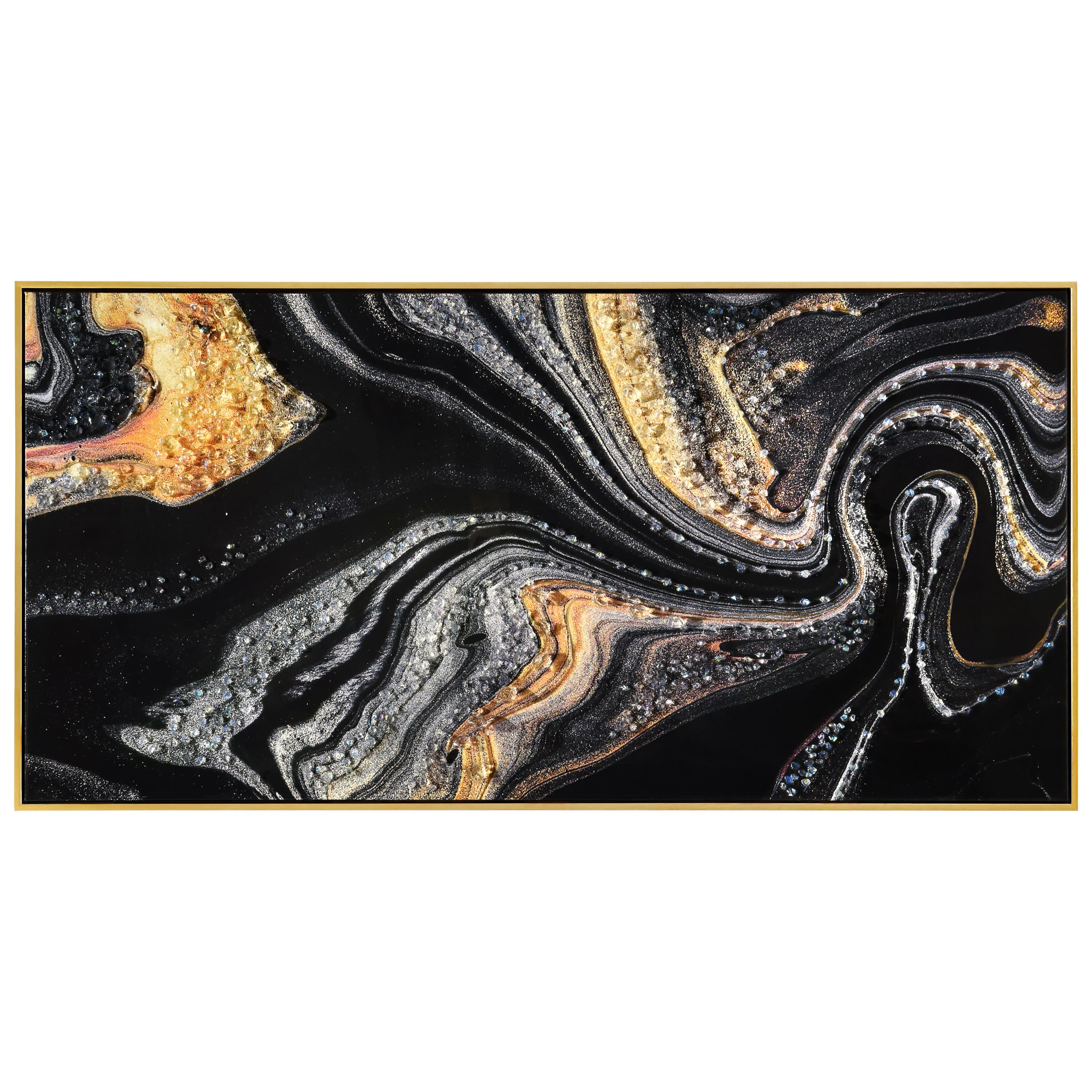 Empire Art Direct Arte De Crystallus 24" x 48" Golden Veins III Epoxy Coated Wrapped Framed Glossy Abstract Canvas Wall Art
