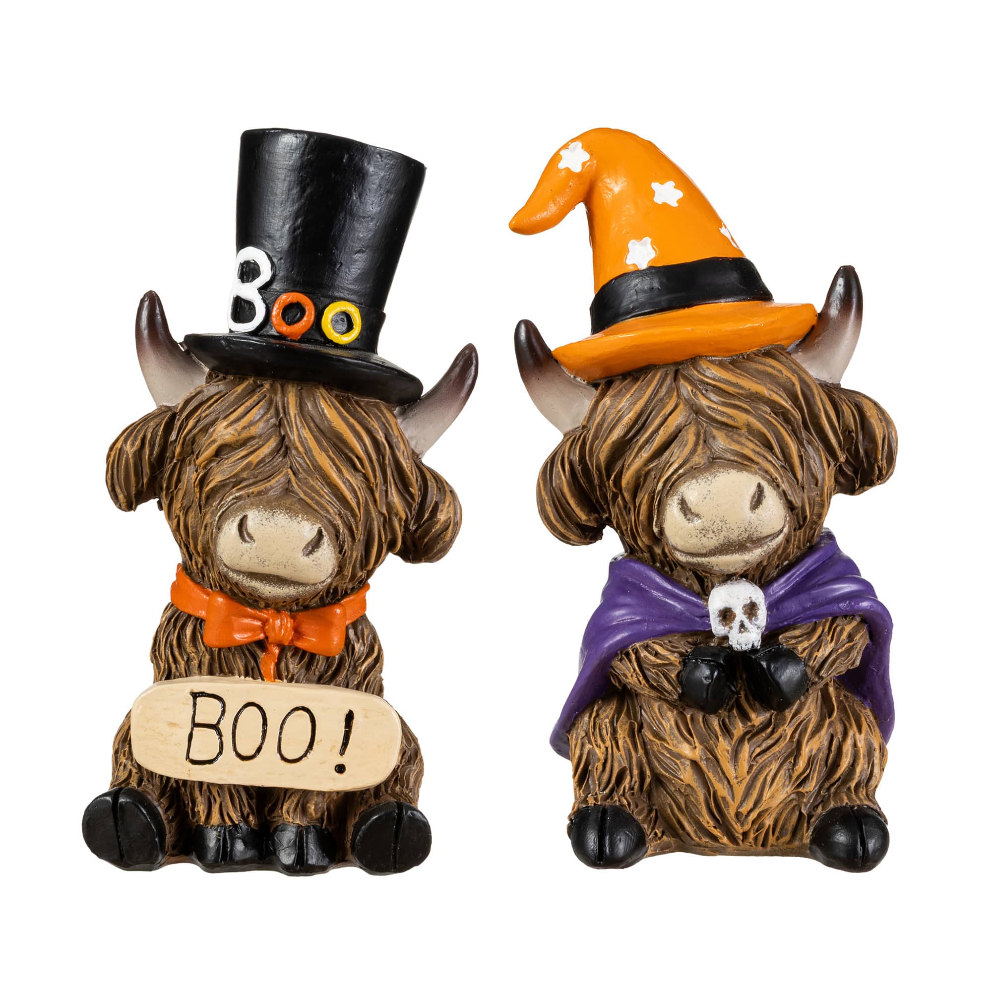 Glitzhome® 4.75" Halloween Resin Highland Cow Table Decor, Set of 2