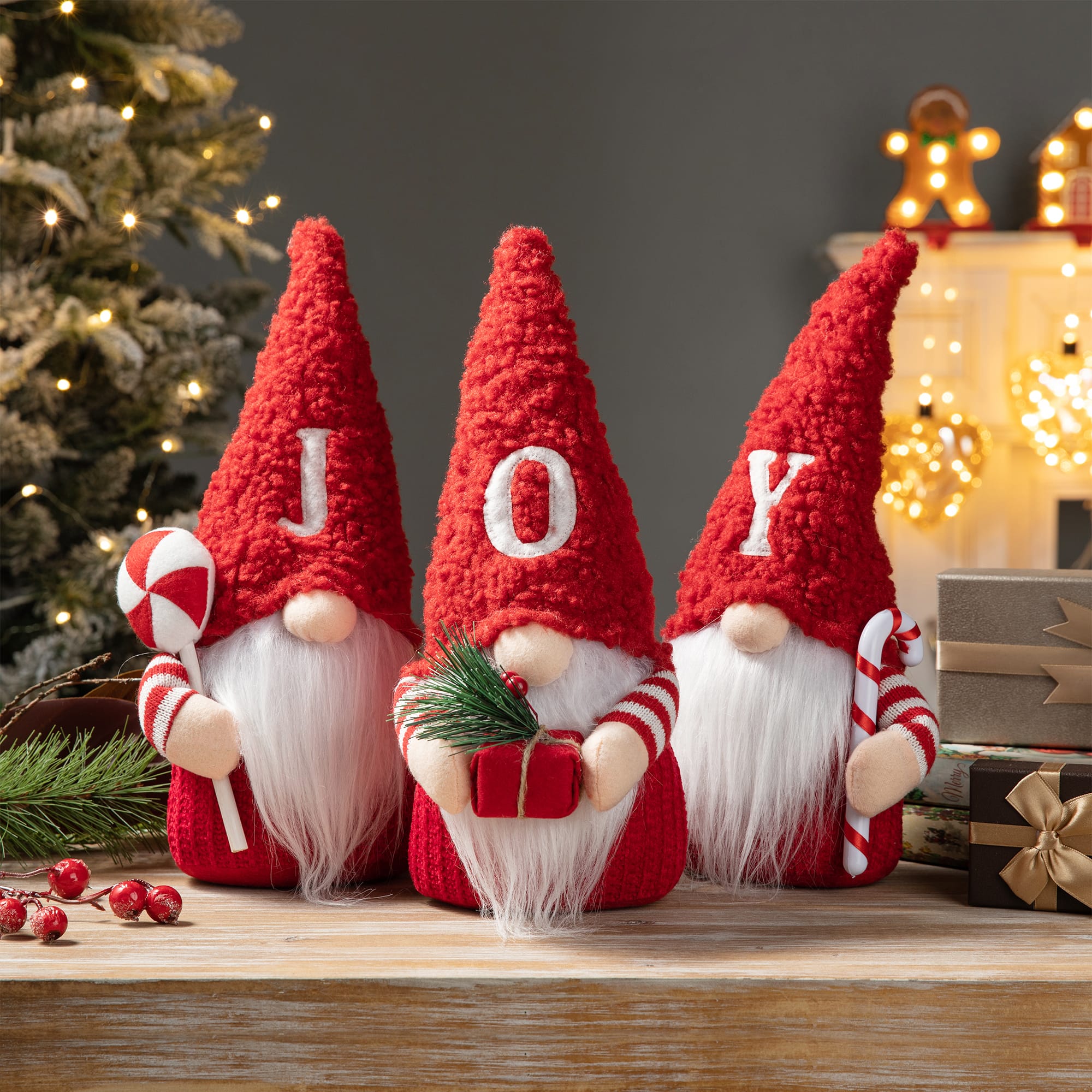 Glitzhome® JOY Christmas Gnome Fabric Décor, 3ct.