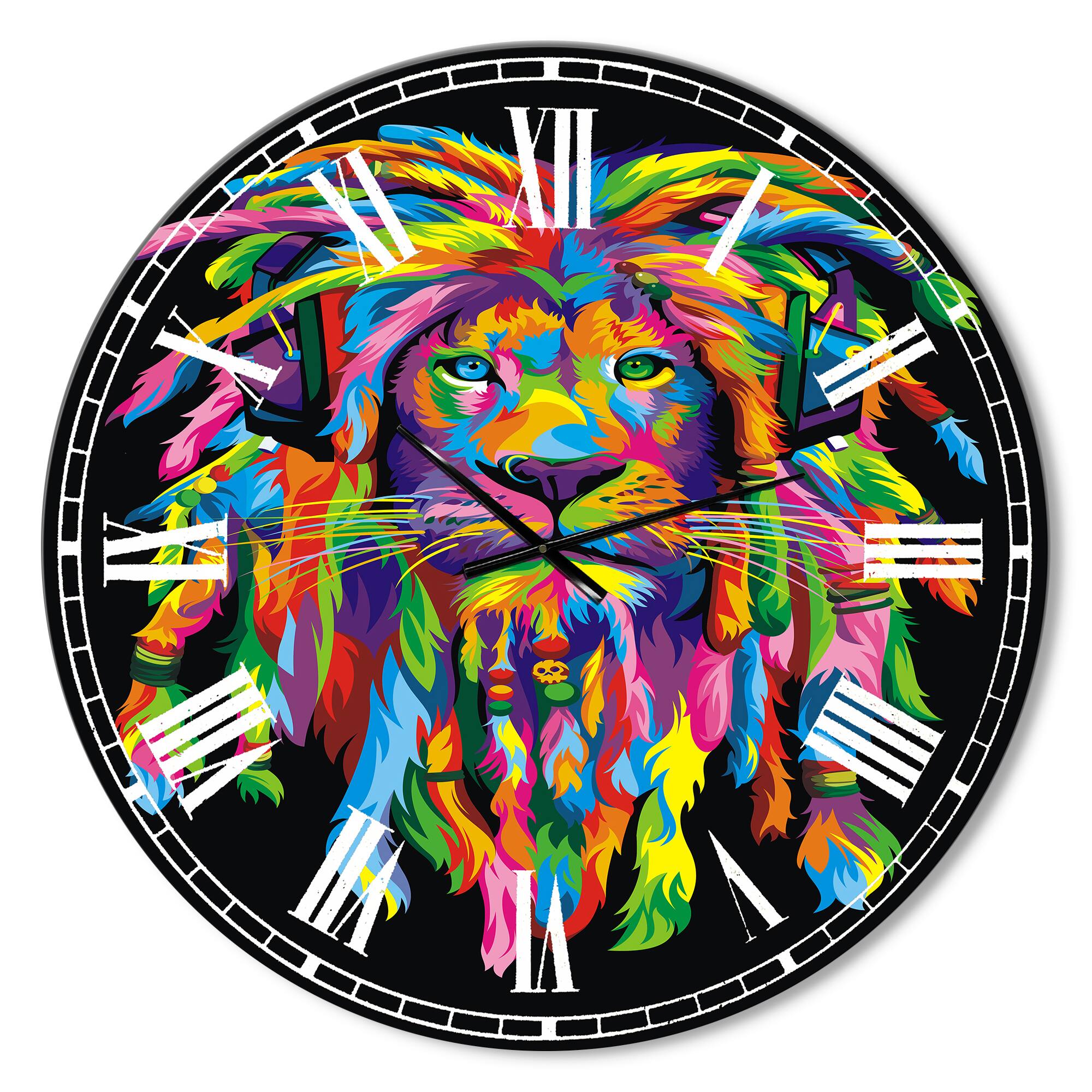 Designart Lion Rasta Oversized Modern Wall Clock