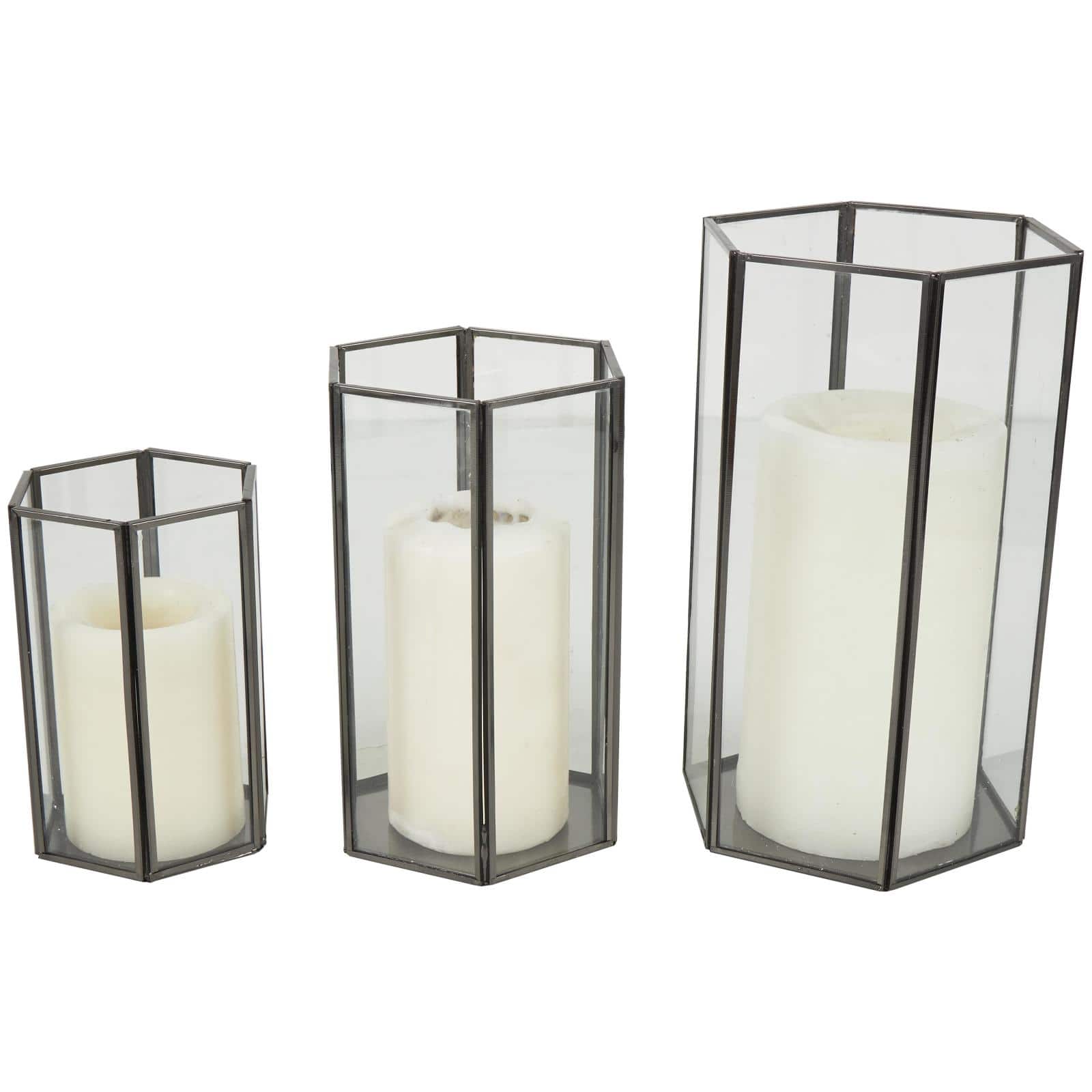 CosmoLiving by Cosmopolitan Clear Hexagon Metal Candle Lantern Set