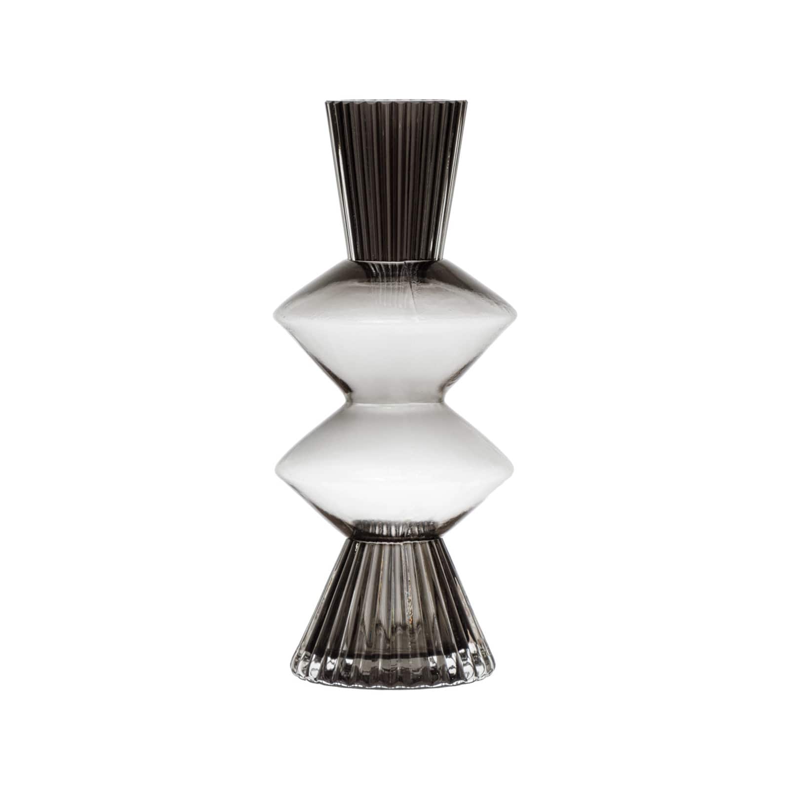 Hello Honey® 10" Clear & Gray Fluted Glass Vase