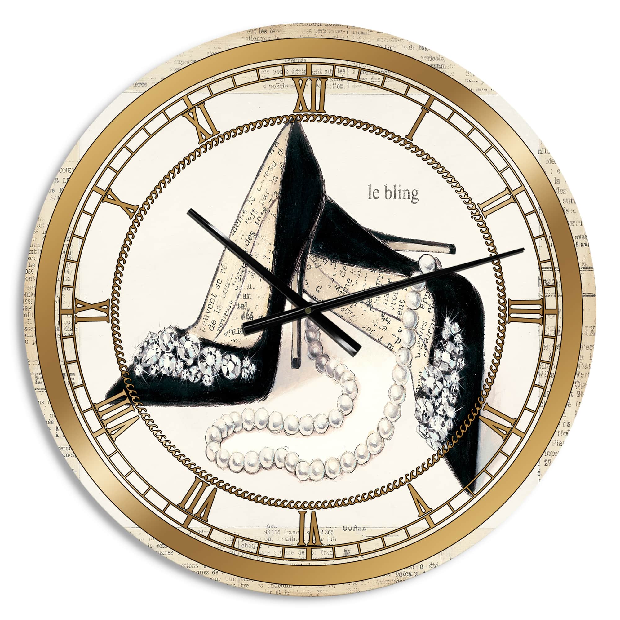 Designart Glamorous Black Diamond Stiletto I Glam Wall Clock