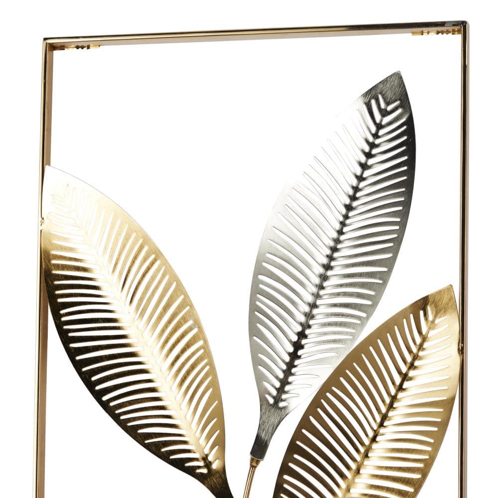 35.5" x 14.5" Gold with Silver Accents Metallic Leaf Cutout Wall Décor, 2ct.