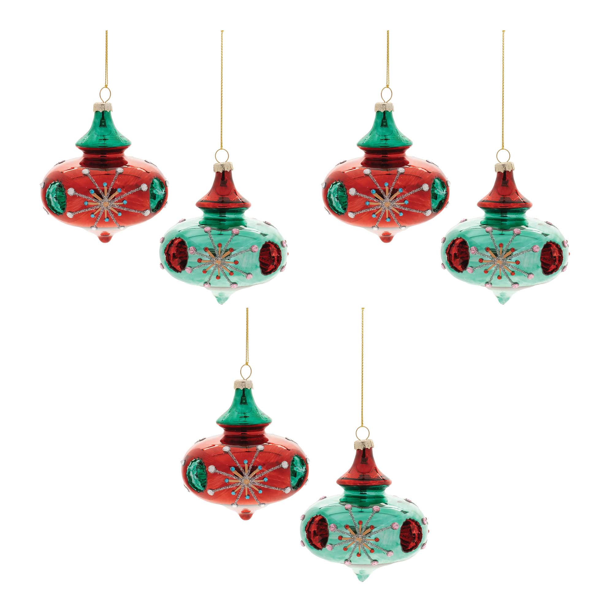 4" Glittered Glass Reflector Ornaments, 6ct.