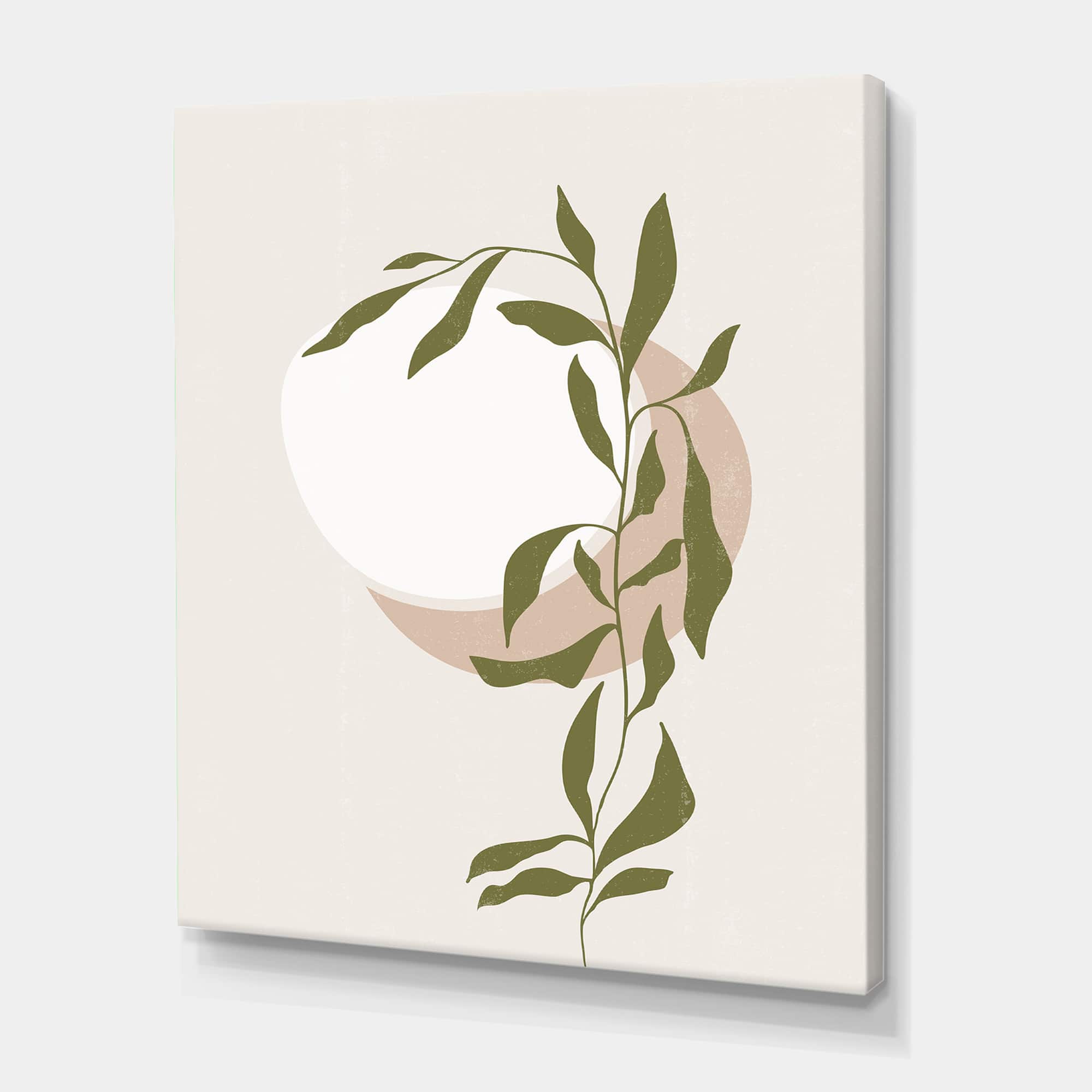 Designart - Abstract Sun and Moon With Green Leaf III