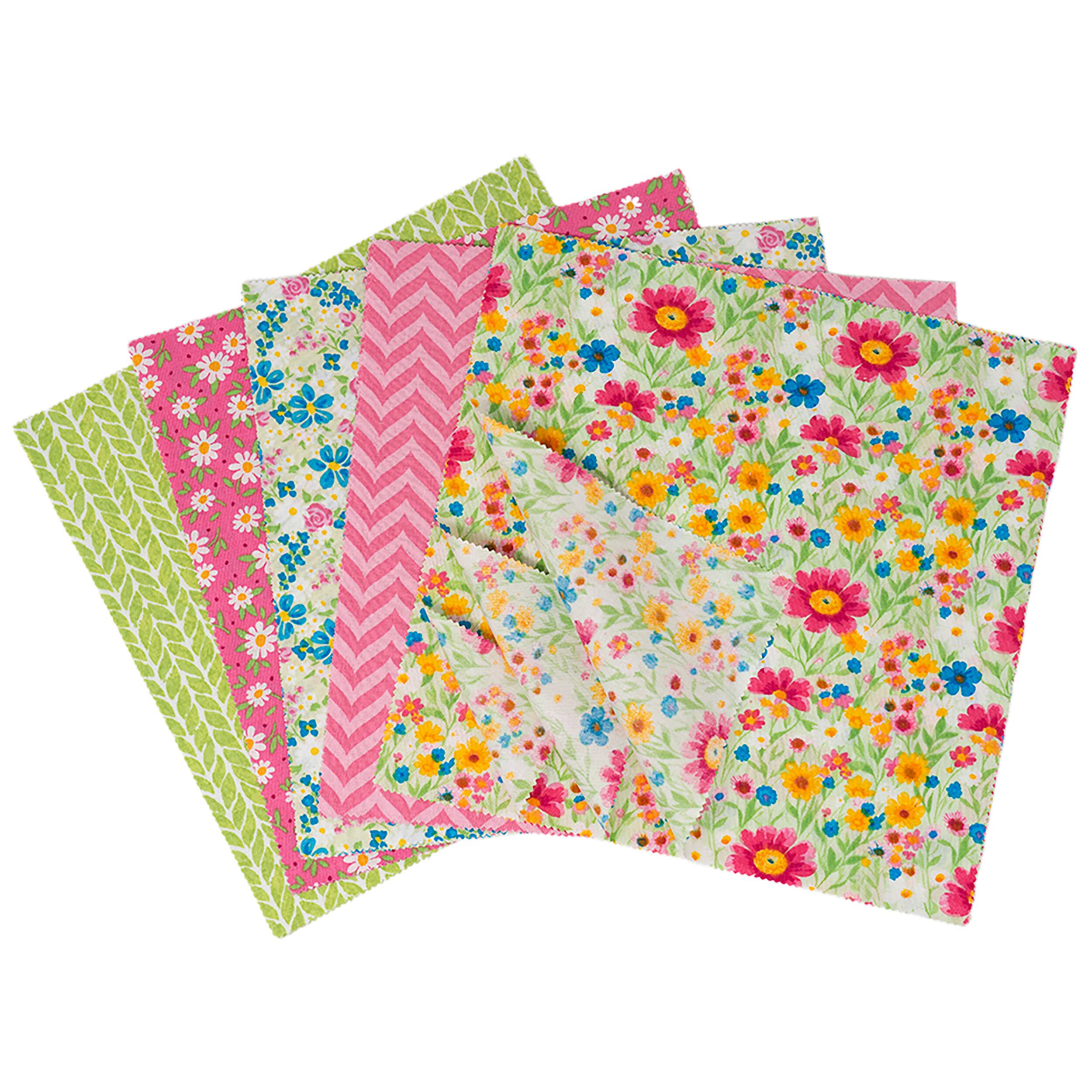 SINGER Pink Green Spring Premium Square Cotton Fabric Bundle 