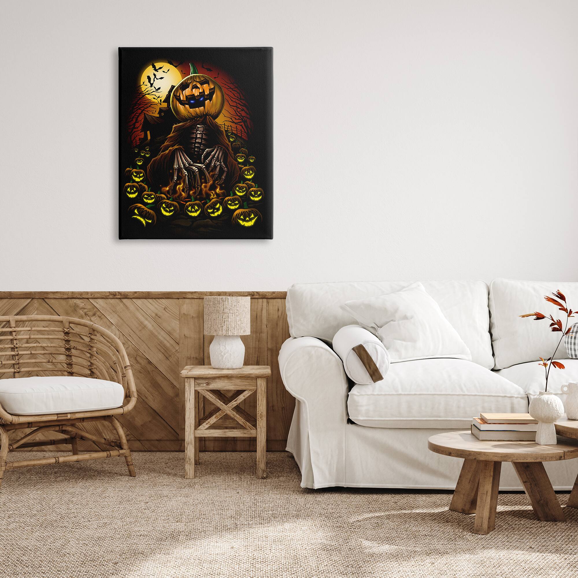 Stupell Industries Spooky Pumpkin Skeleton Haunted Woods Canvas Wall Art