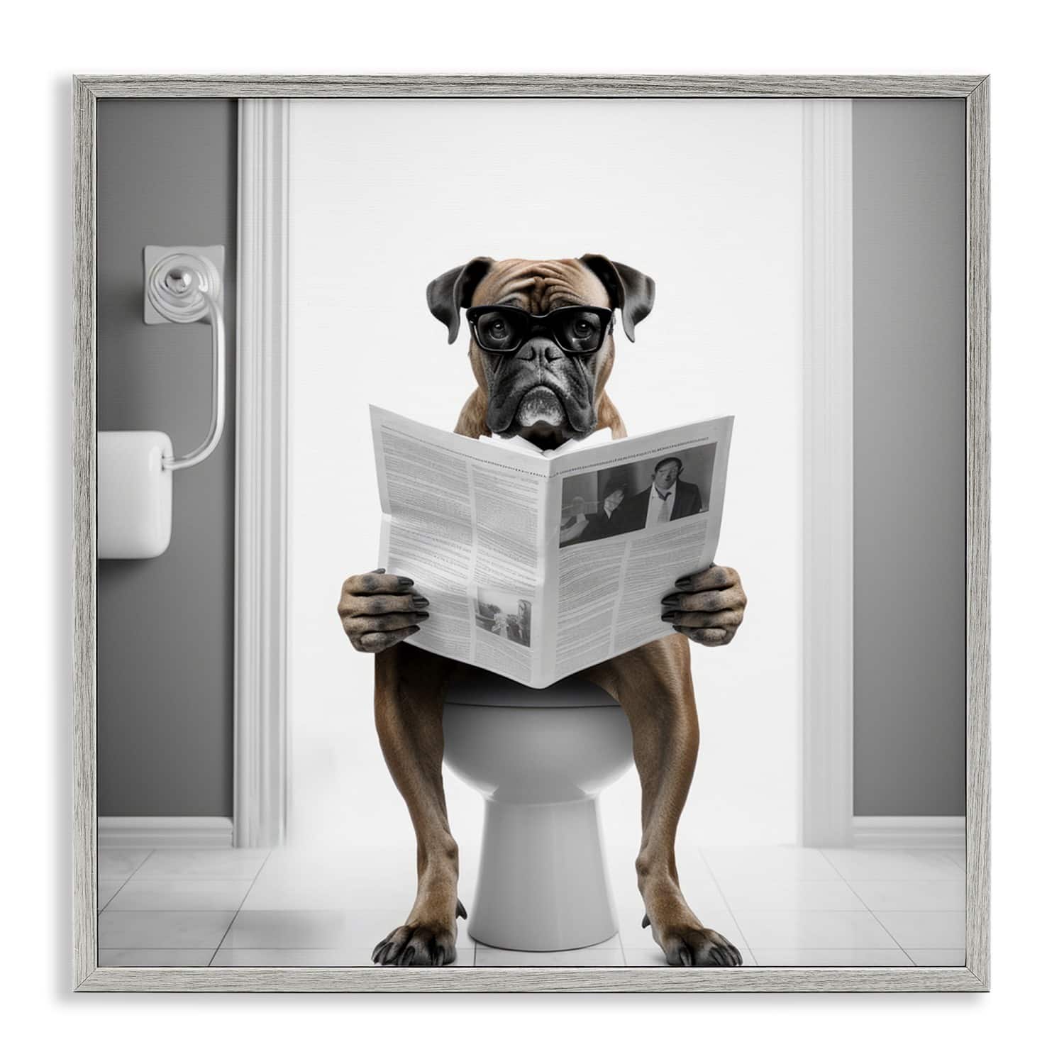 Stupell Industries Boxer Dog & Newspaper Framed Giclee Art