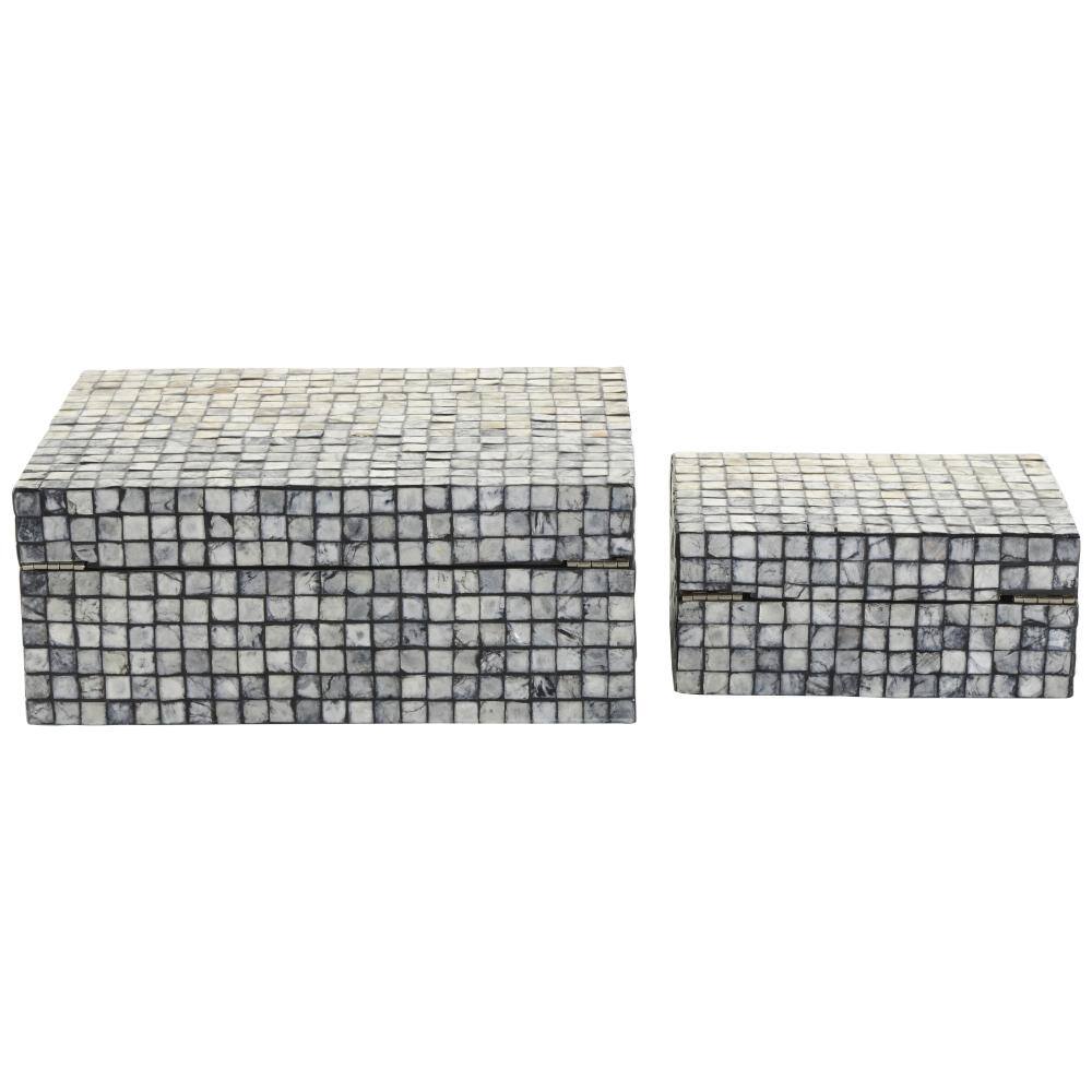 Gray Mother of Pearl Shell Geometric Handmade Square Mosaic Storage Box Set