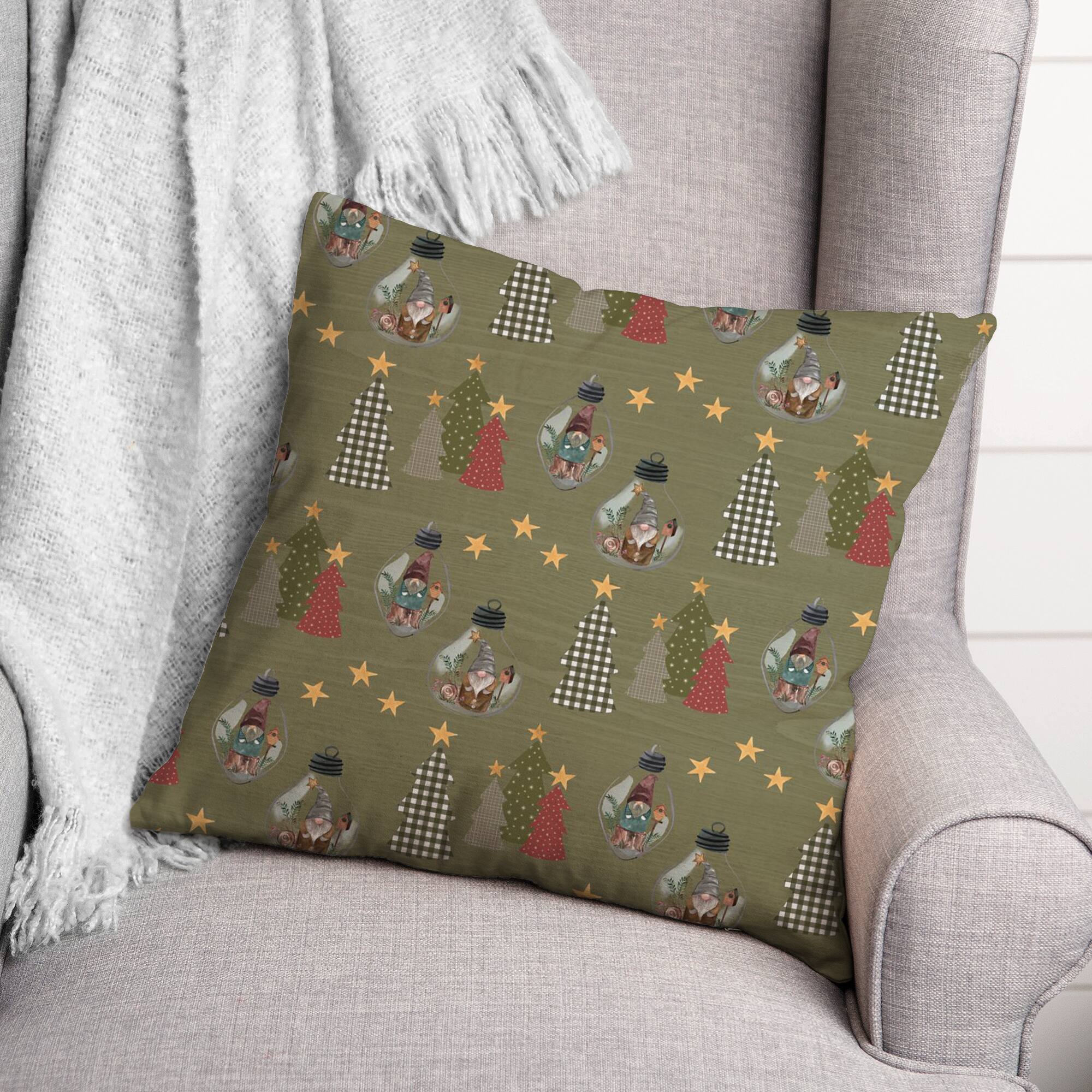 Green Tree & Globe Pattern Throw Pillow
