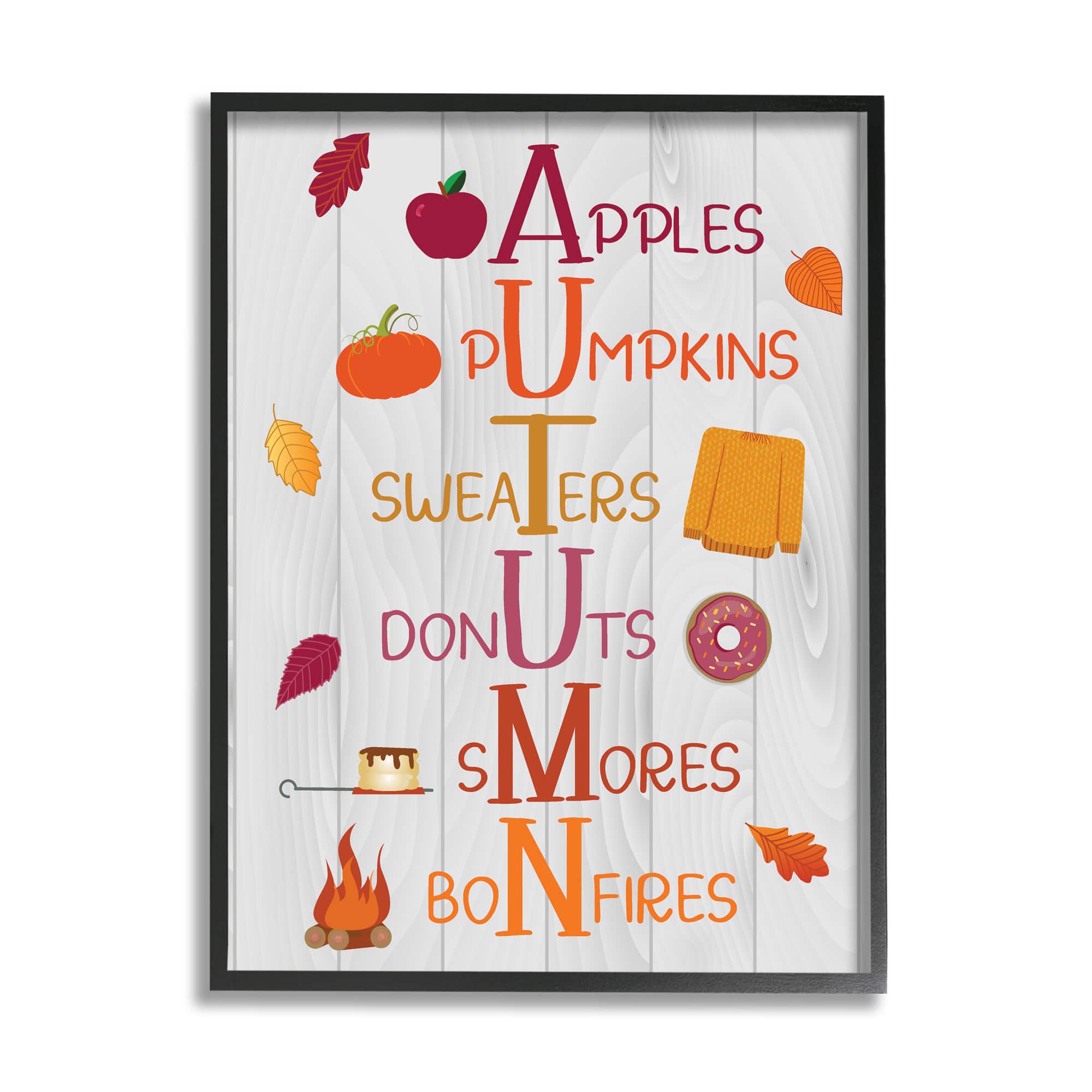 Stupell Industries Autumn Letters Seasonal Words Framed Giclee Art