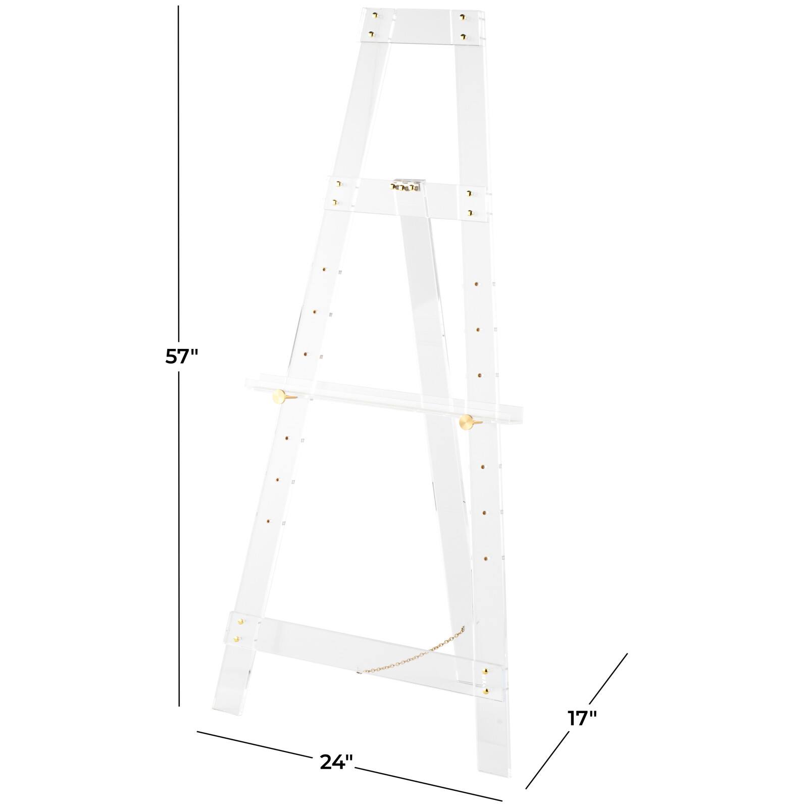 57" Clear Acrylic Plastic Adjustable 7-Tier Display Easel with Gold Metal Hardware & Chain Support