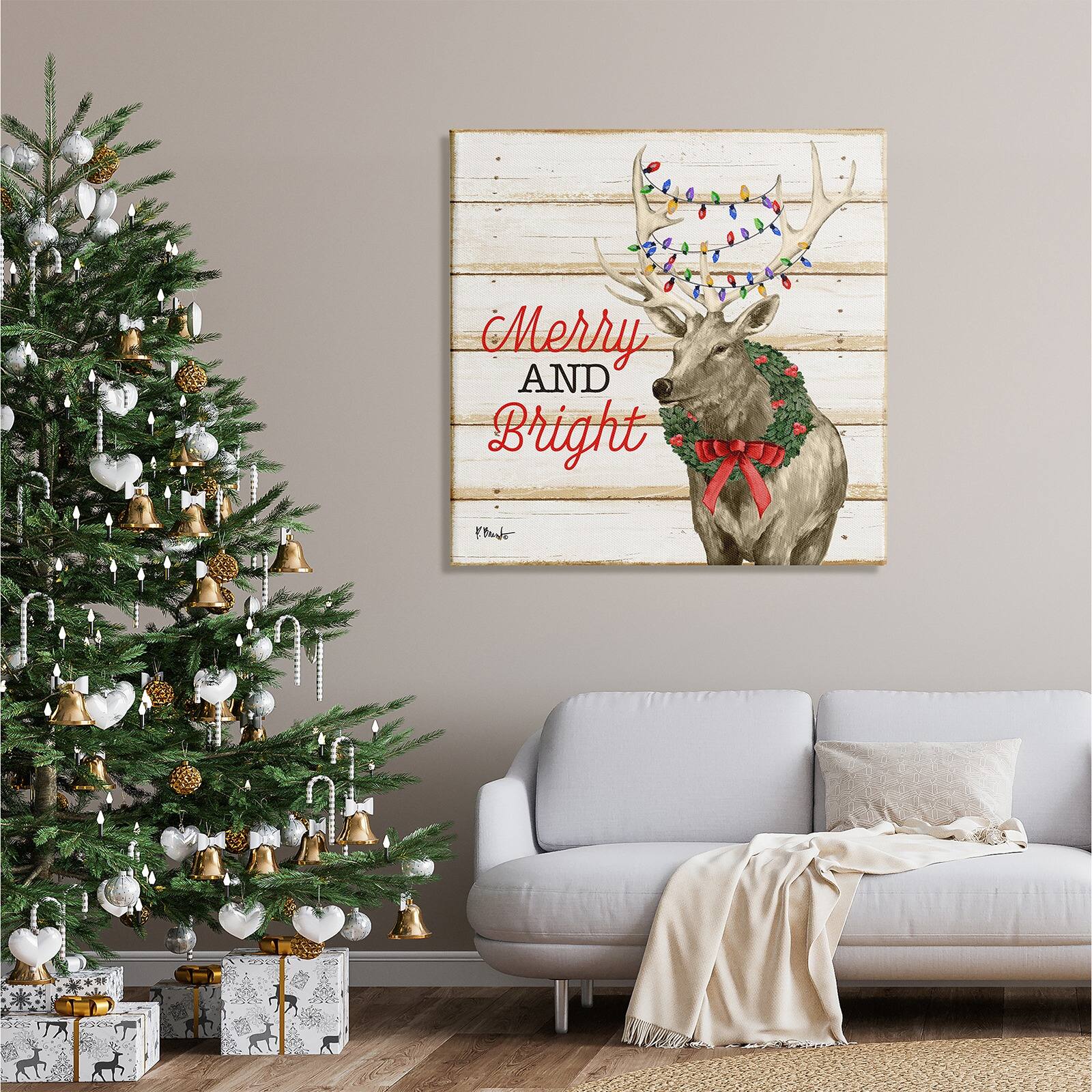 Stupell Industries Merry & Bright Deer Canvas Wall Art