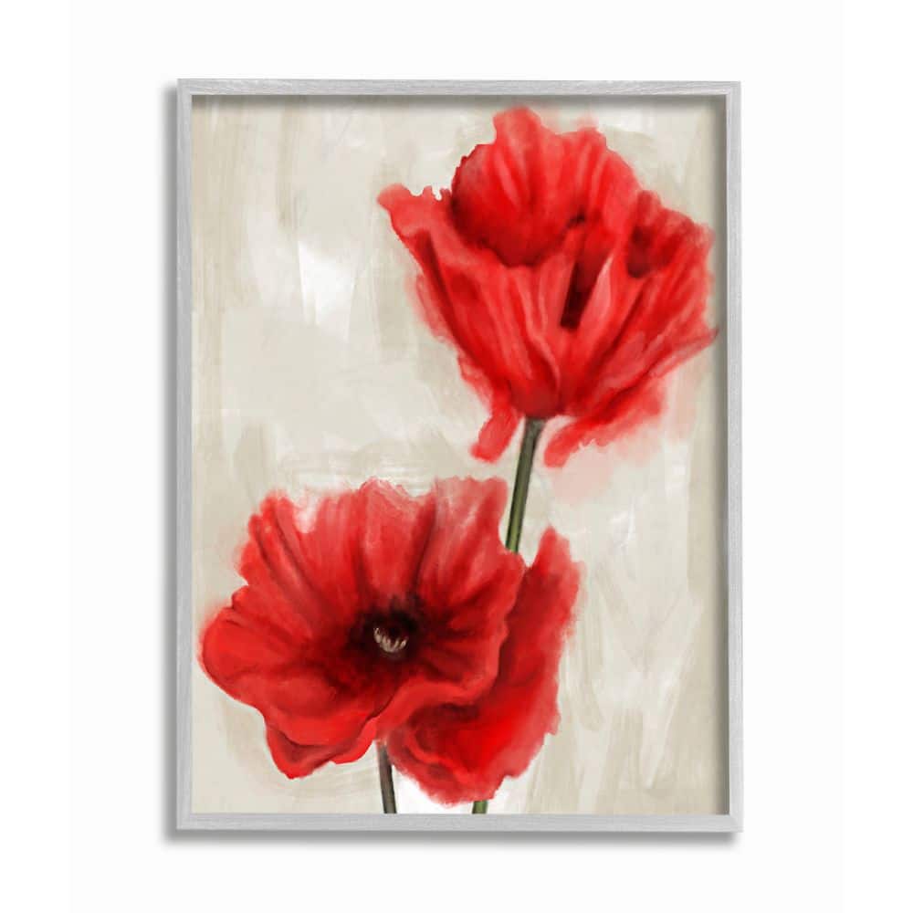 Stupell Industries Soft Petal Poppies Red Beige Floral Painting Framed Wall Art