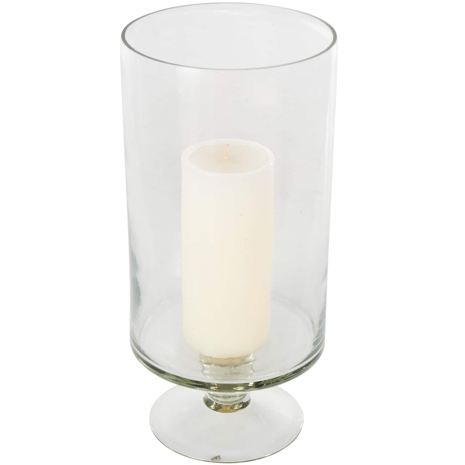 13" Clear Glass Hurricane Candle Holder with Elevated Base