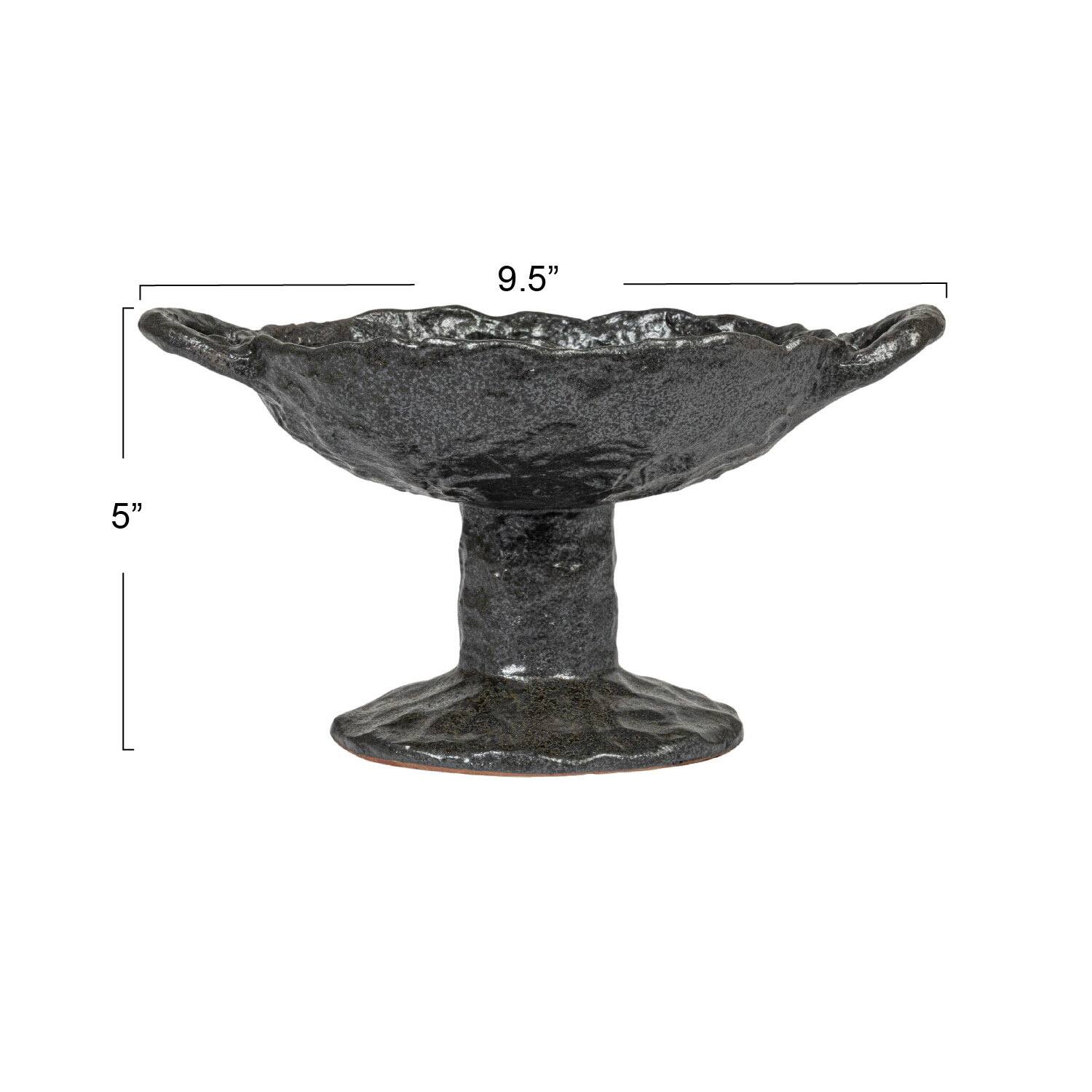 Hello Honey® 9.5" Black Stoneware Footed Plate with Handles & Reactive Glaze