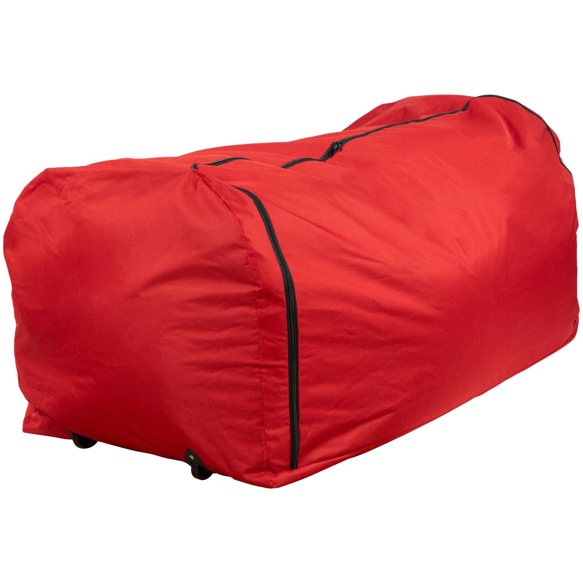 57" Red Quilted Rolling Christmas Tree Storage Bag for Trees up to 9ft.