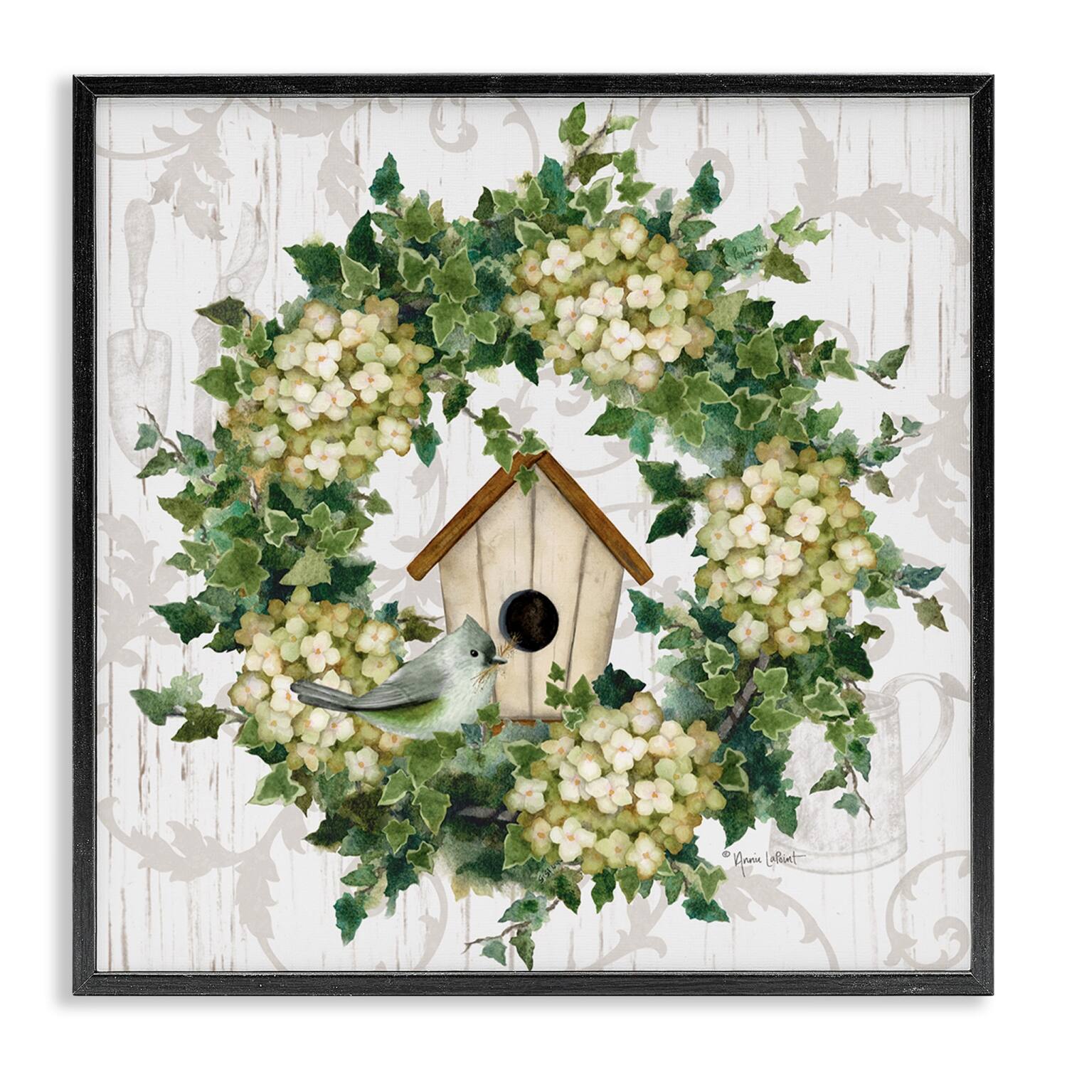 Stupell Industries Spring Birdhouse Wreath Framed Giclee Art