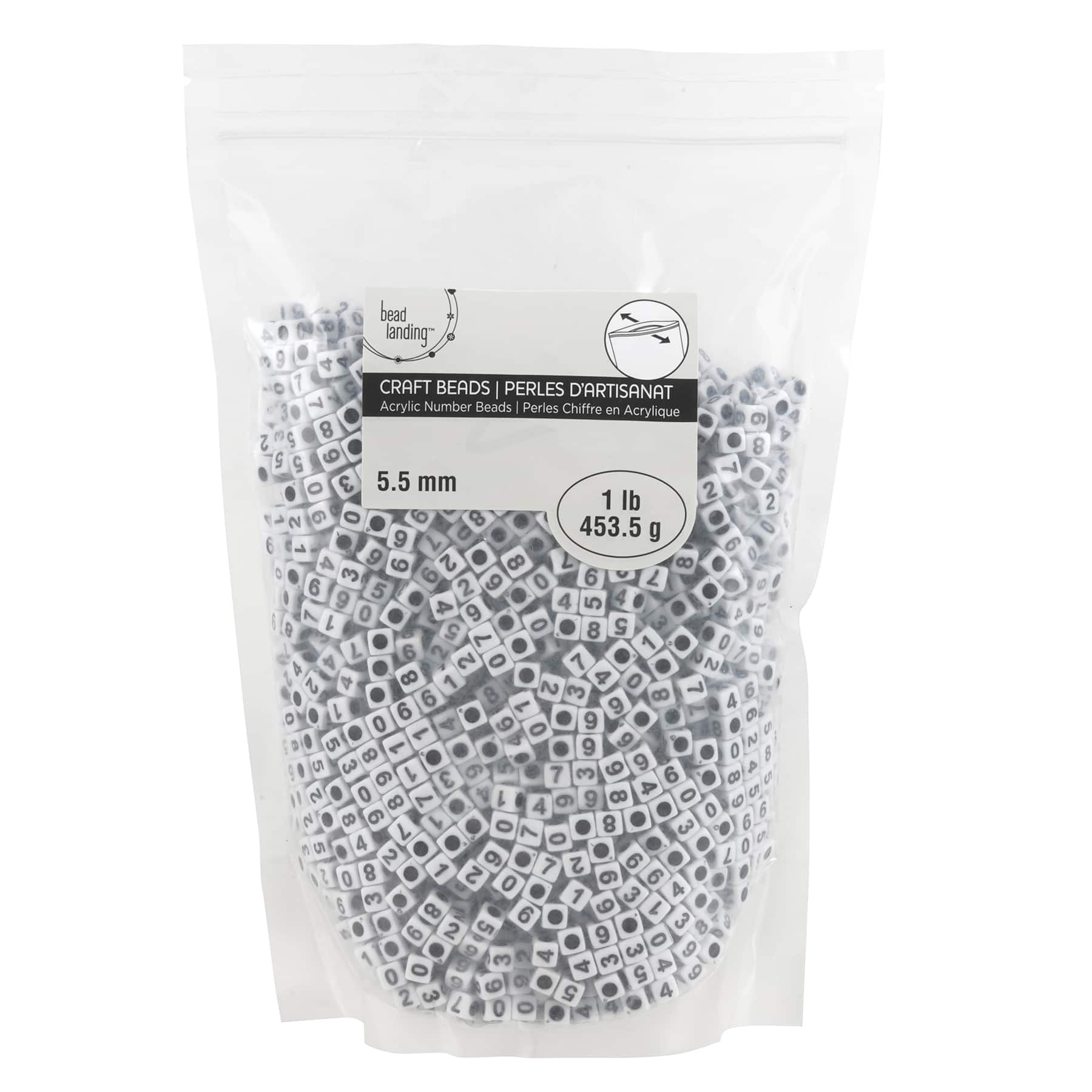 White Number Acrylic Cube Beads