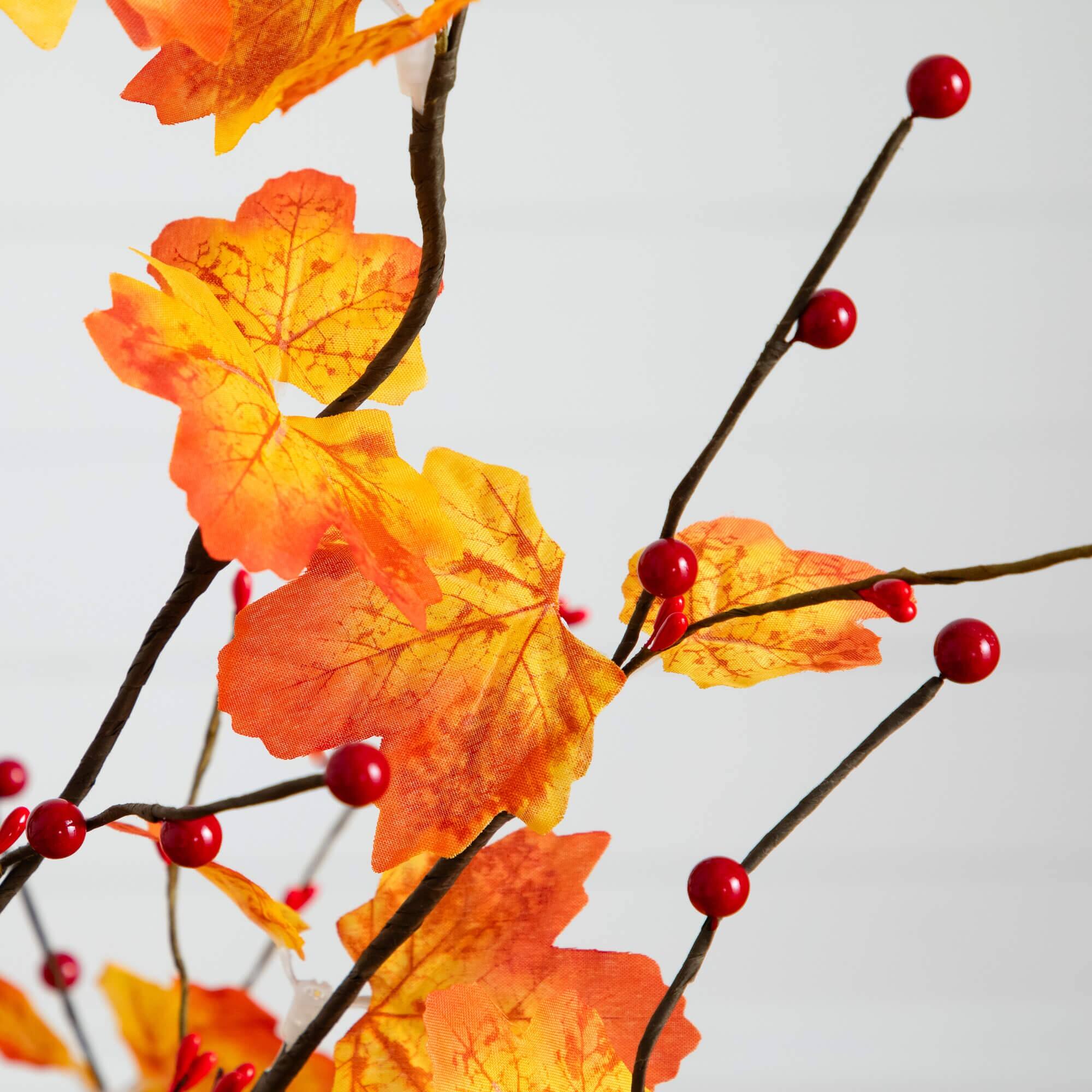 4ft. Pre-Lit Autumn Maple Artificial Fall Tree with Berries and 60 Warm White LED Lights
