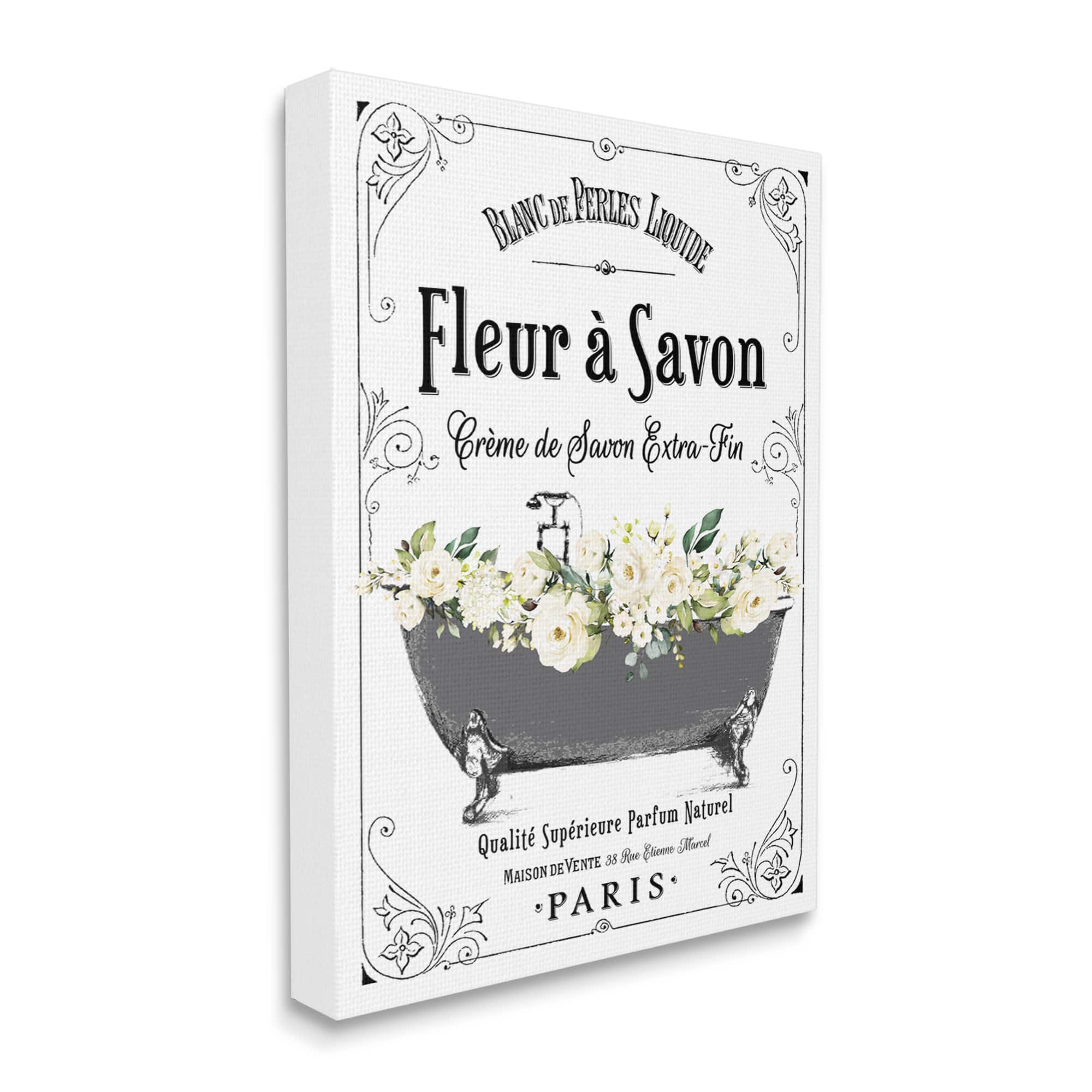 Stupell Industries Fleur a Savon Vintage Parisian Bathroom Floral Tub Canvas Wall Art