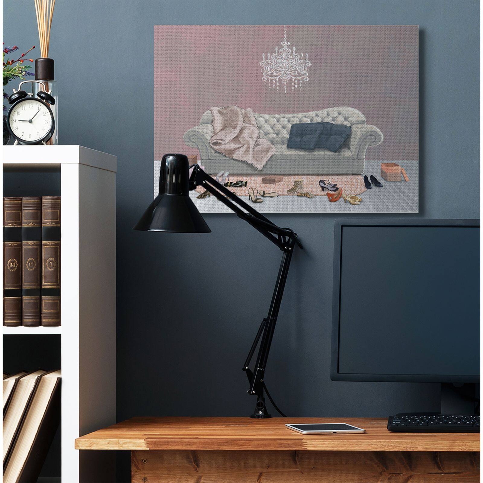 Stupell Industries Chic Living Room Pink Gray Painting Canvas Wall Art