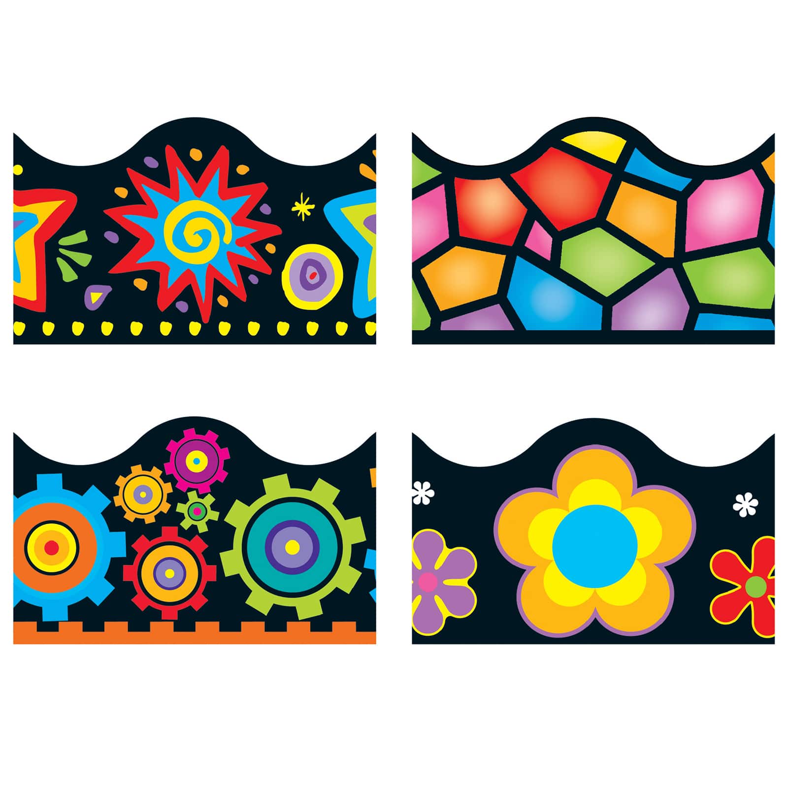 Trend Enterprises® Terrific Trimmers® Brights on Black Border Variety Pack, 312ft.