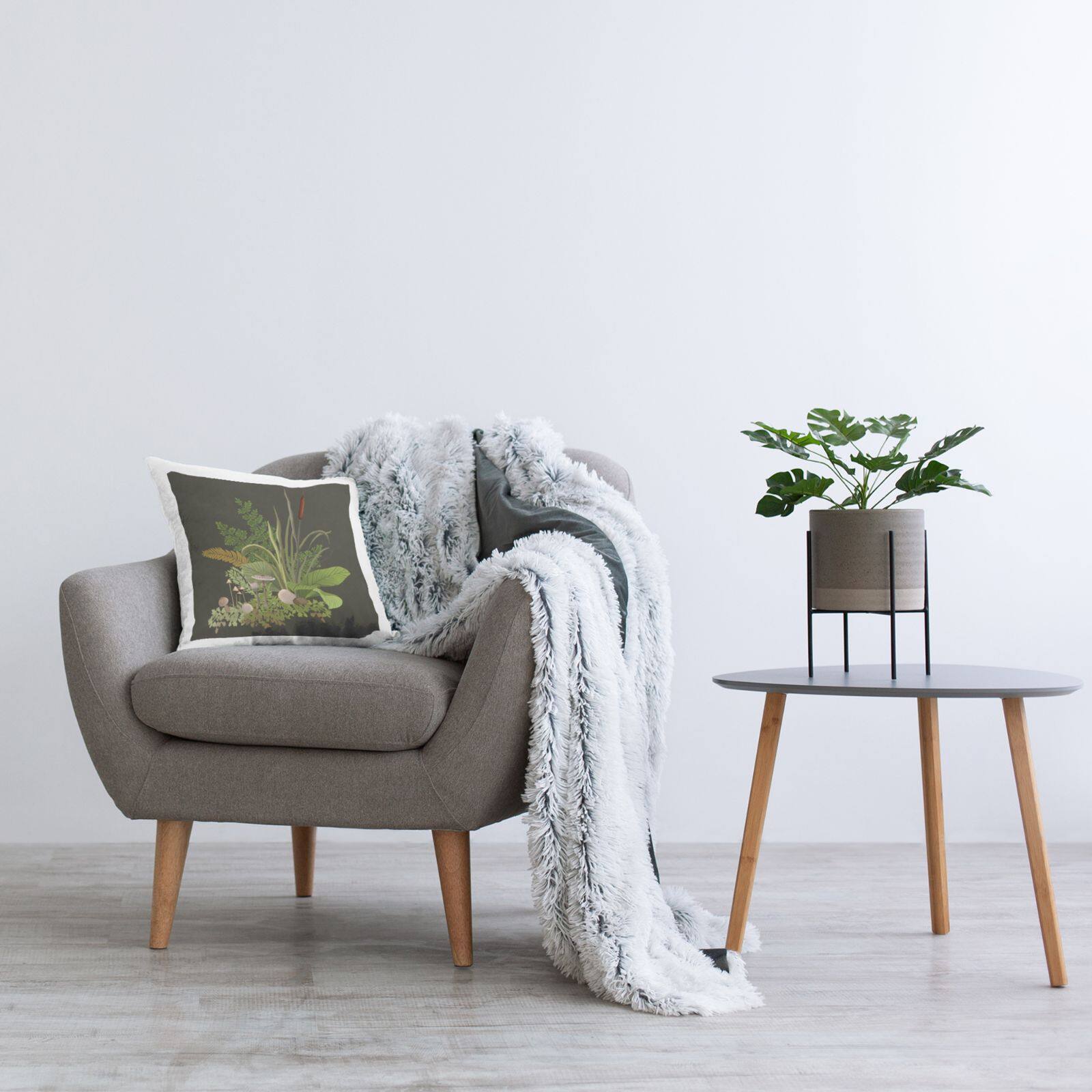 Stupell Industries Forest Foliage and Rustic Mushrooms over Grey Throw Pillow 18" x 18"