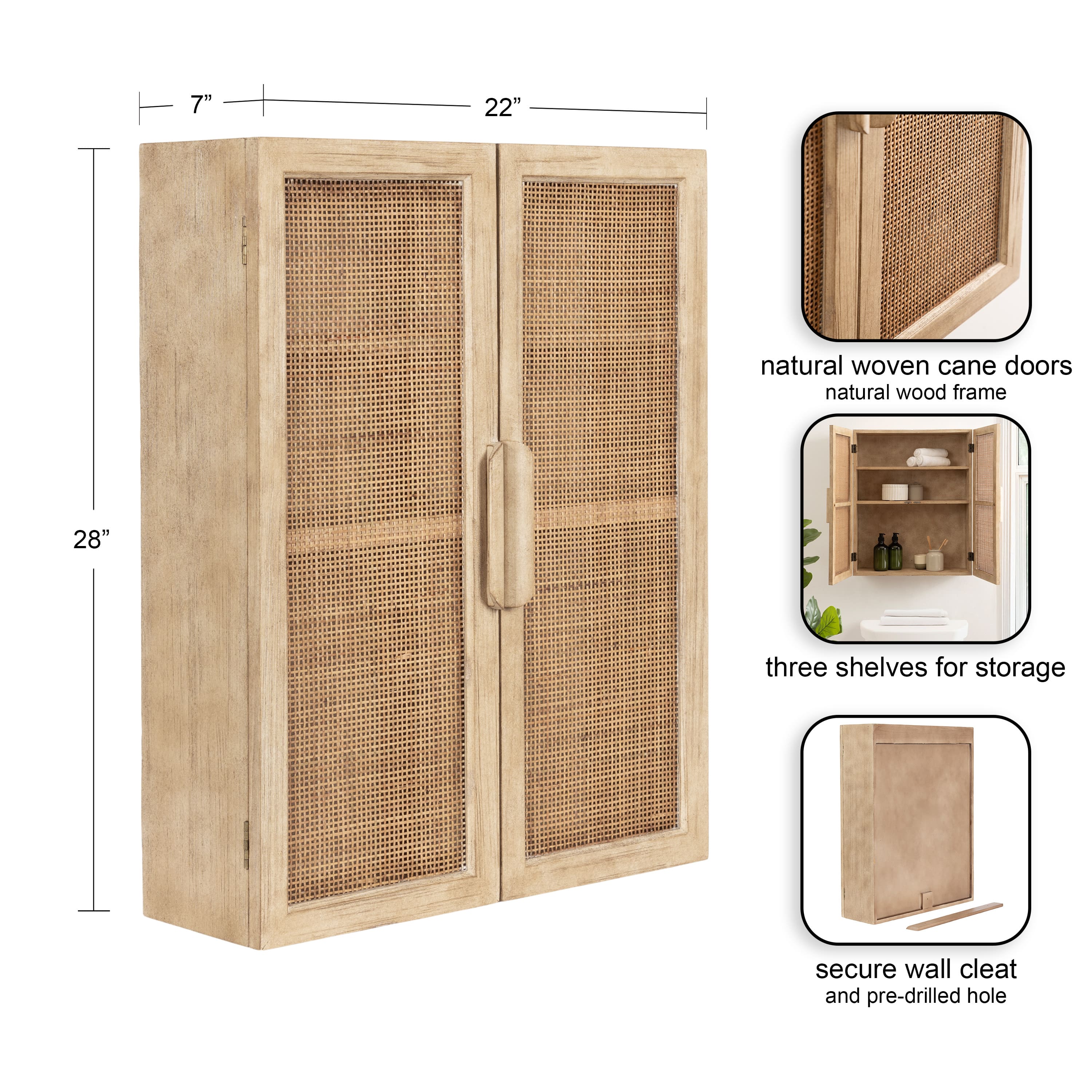 Kate and Laurel Ori Rattan & Wood 2-Door Wall Cabinet