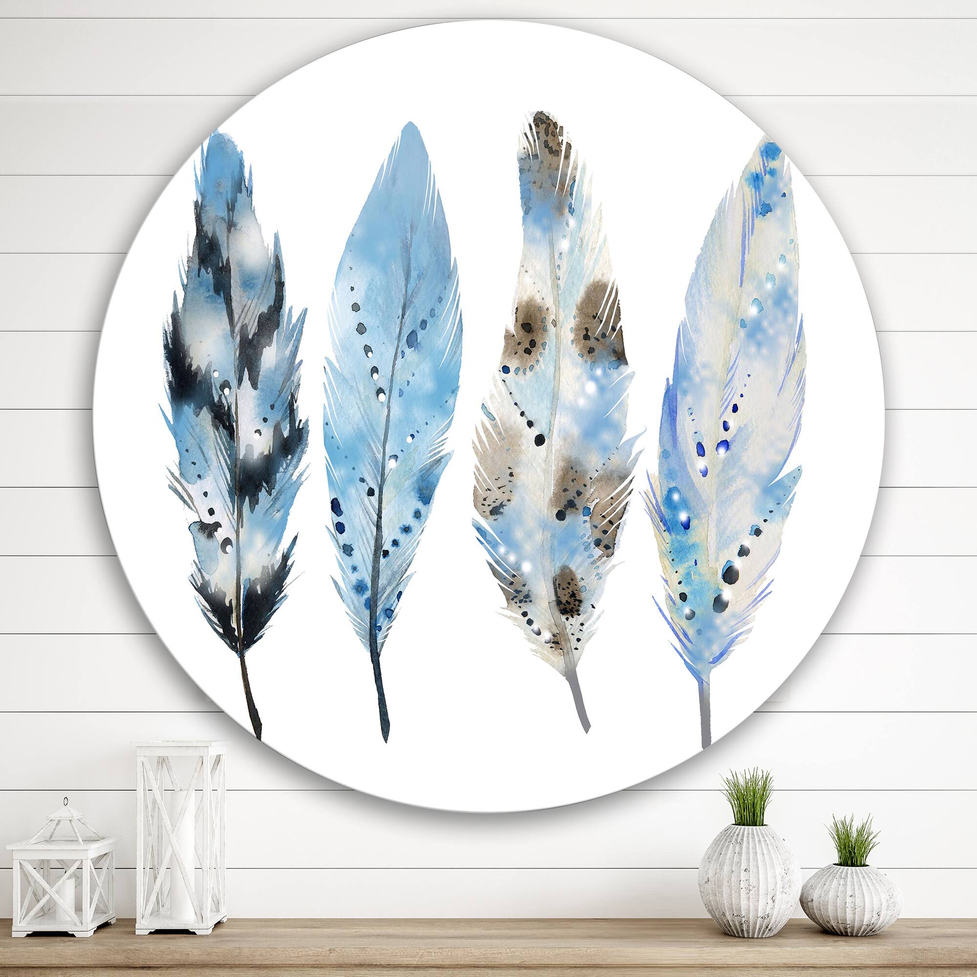 Designart - Blue Boho Feathers I