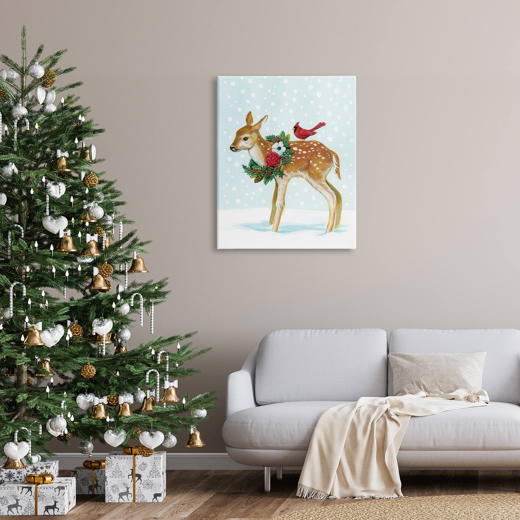 Stupell Industries Snowy Deer Holiday Cardinal Canvas Wall Art