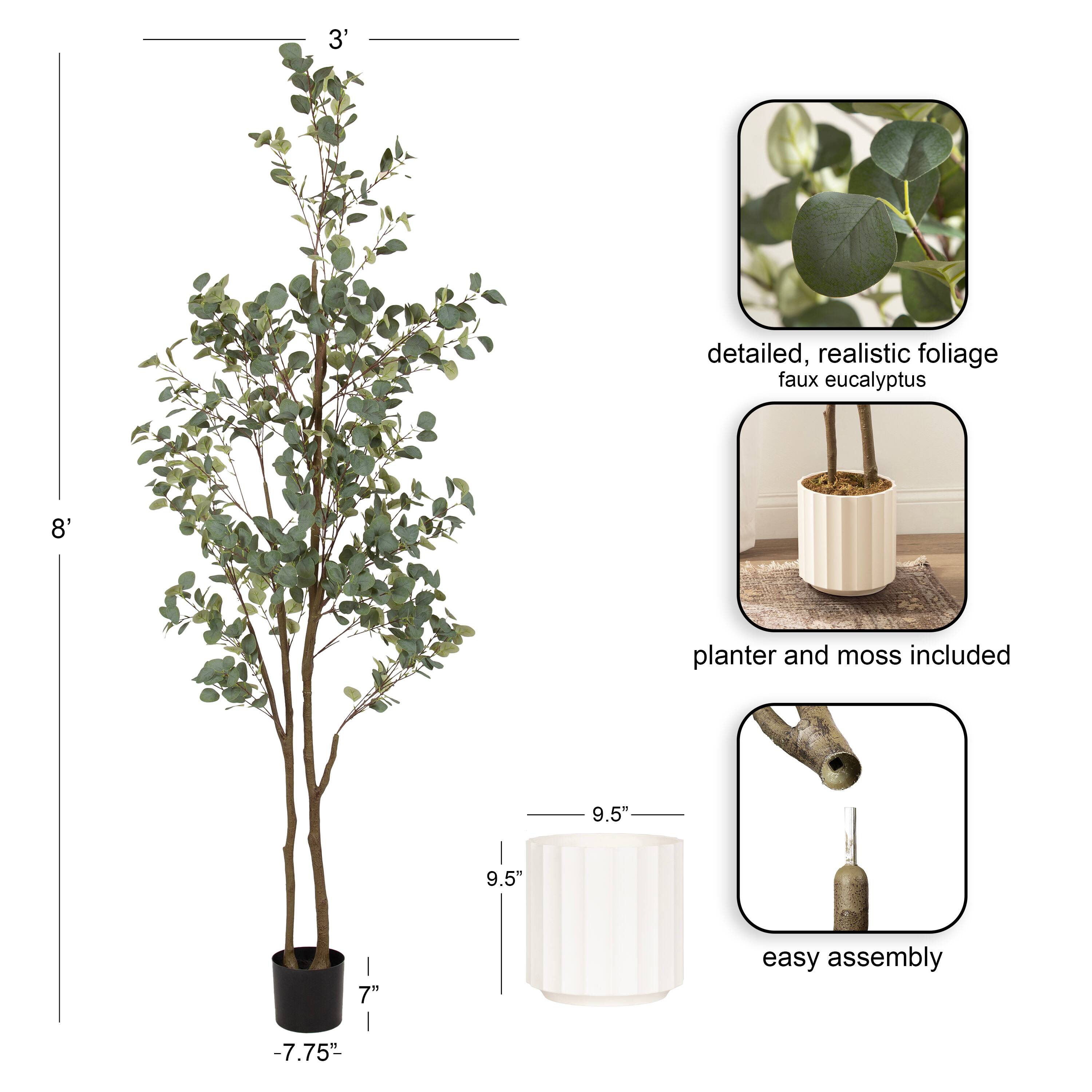 Kate and Laurel 8ft. Green Eudora Faux Eucalyptus Tree in White Planter