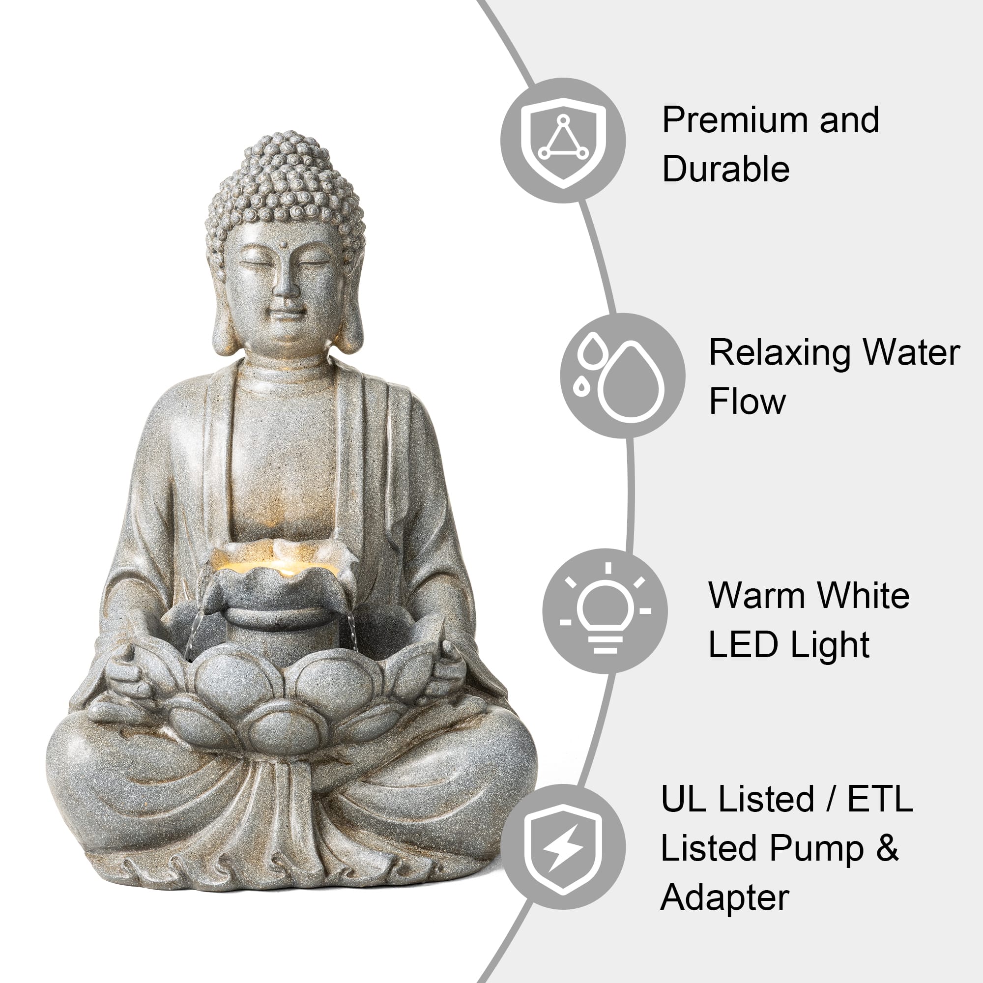 Glitzhome® Zen-Style LED Meditating Buddha Outdoor Fountain
