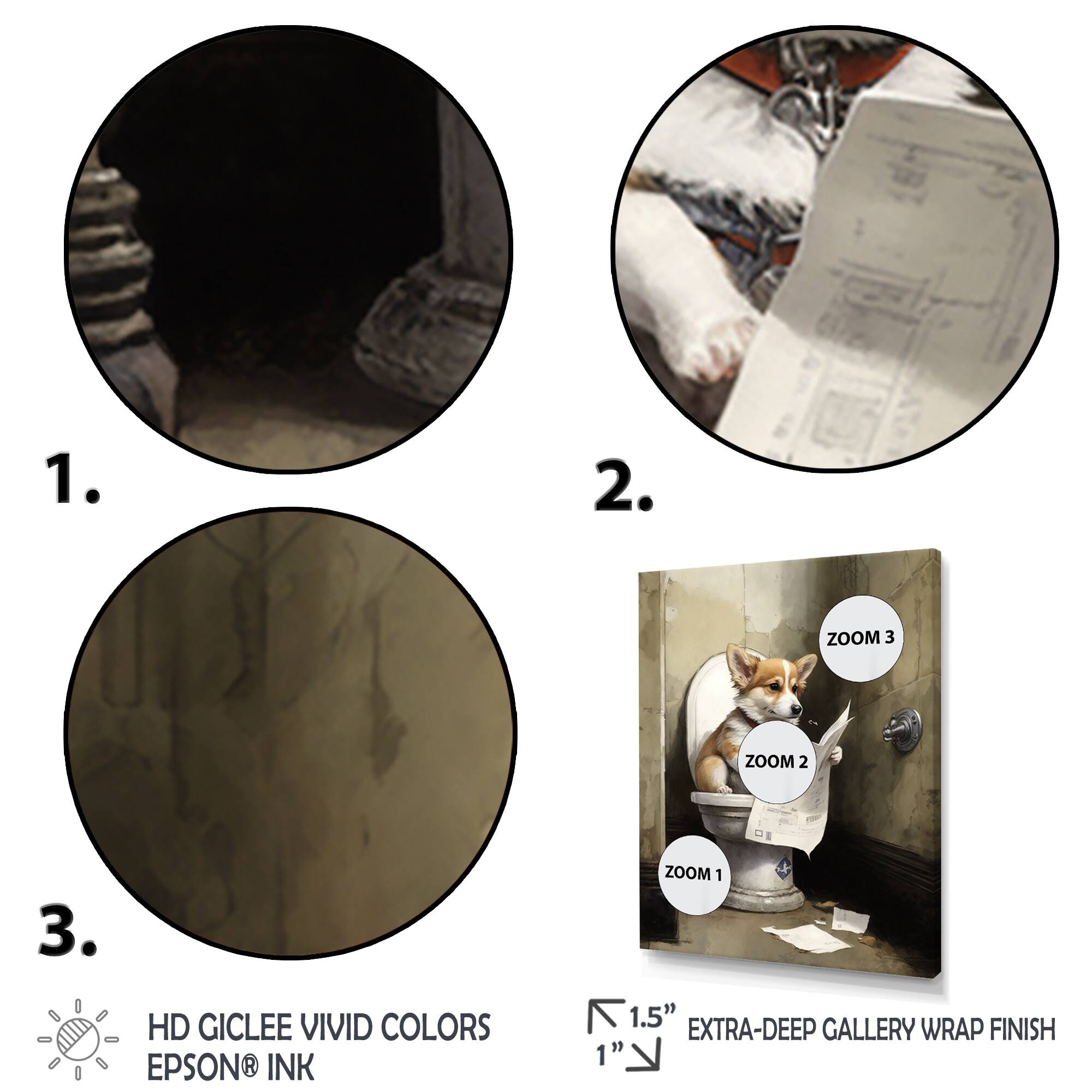 Designart 'Silly Corgi Reading News On Toilet' Animals Canvas Wall Art