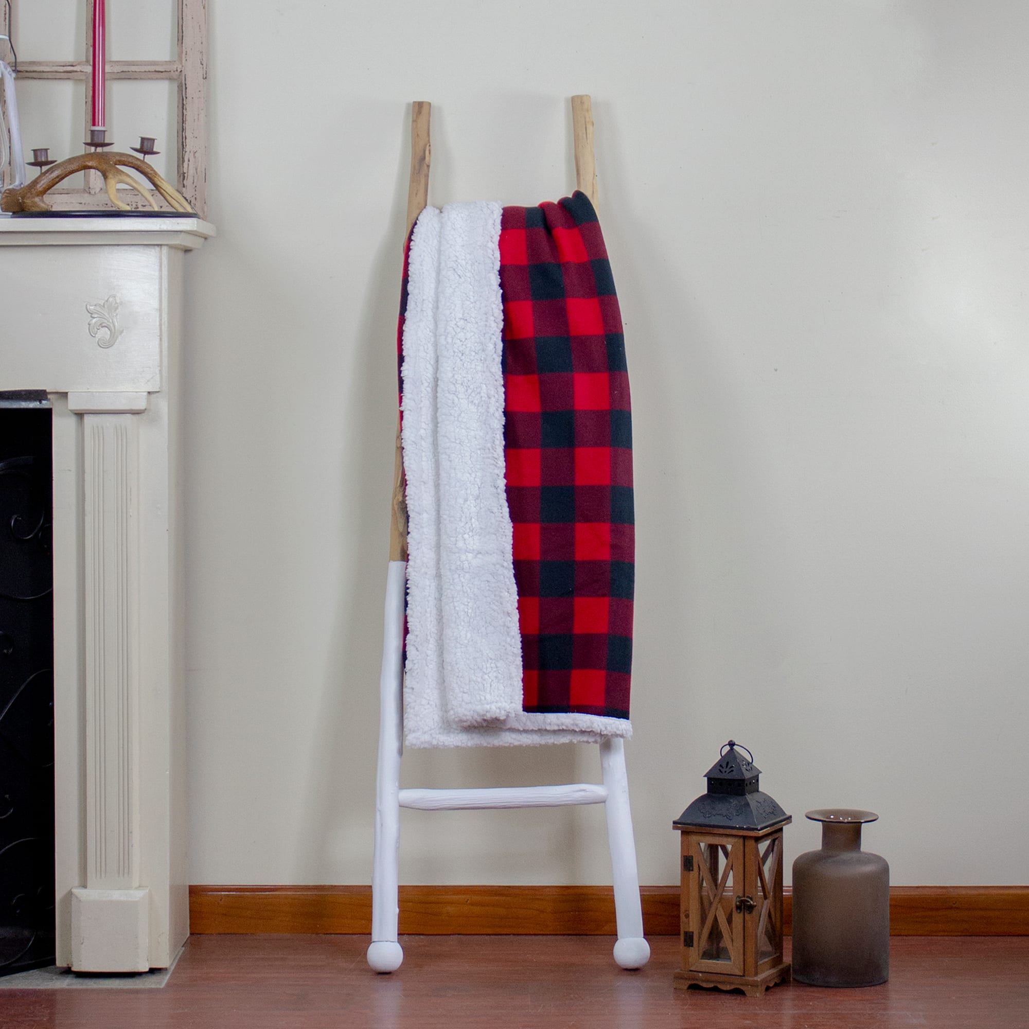 Black & Red Buffalo Plaid Christmas Throw Cover with Sherpa Backing
