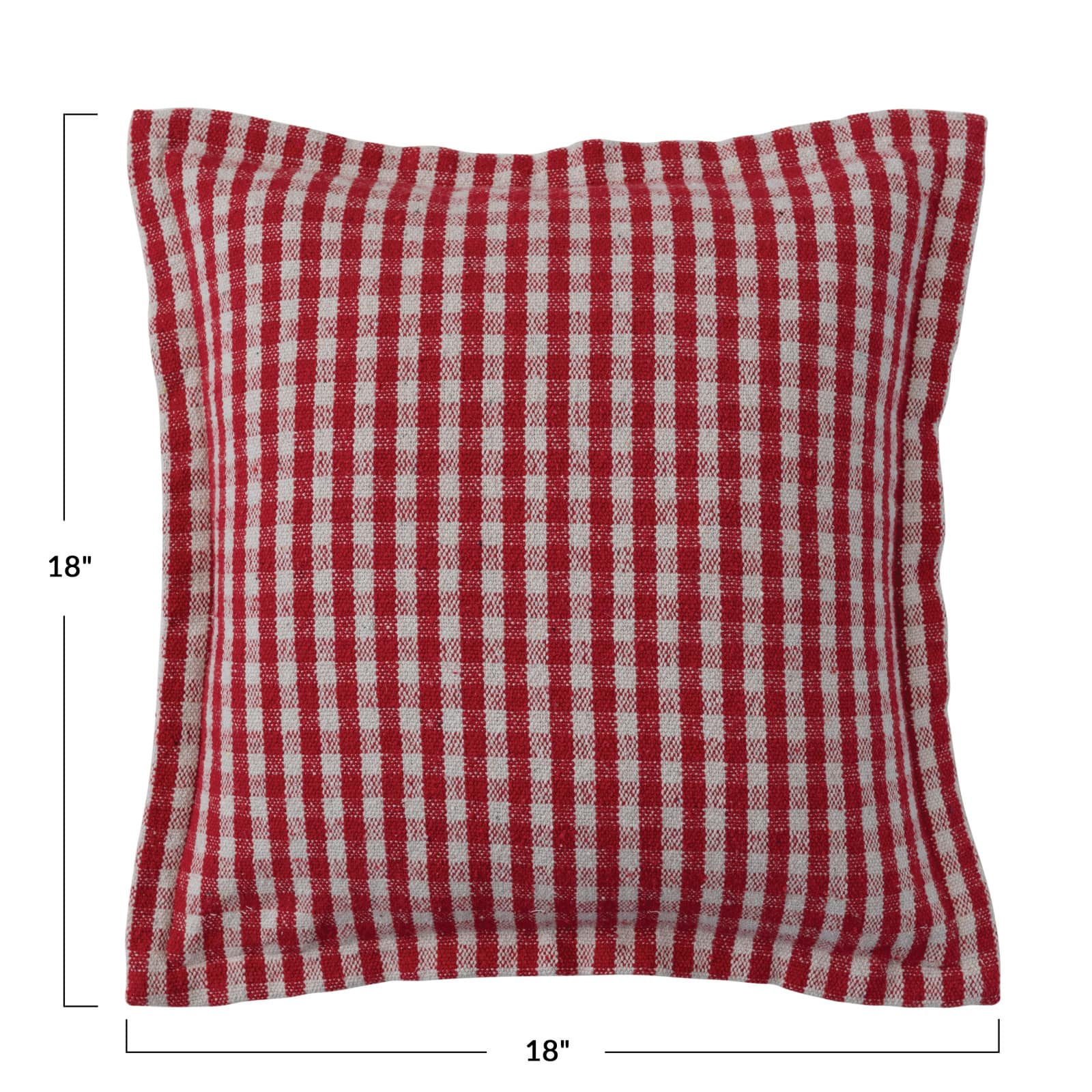 Hello Honey® 18" Red & White Gingham with Flanged Edge Woven Recycled Cotton Pillow