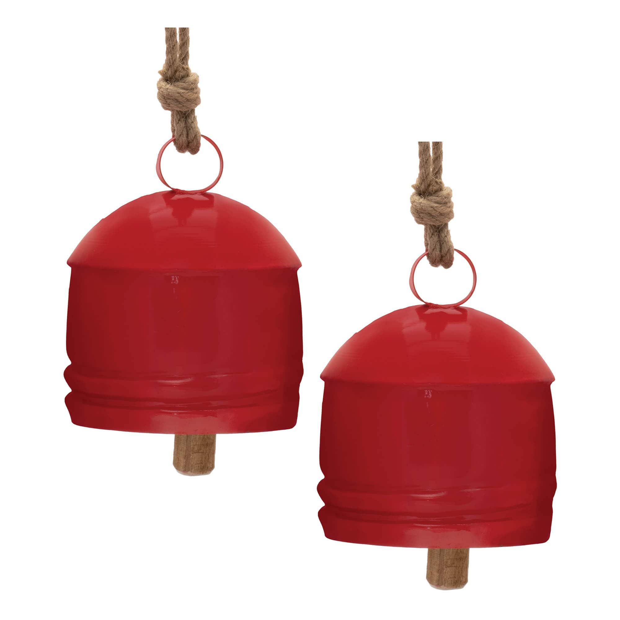 Red Rustic Metal Bell Ornament Set