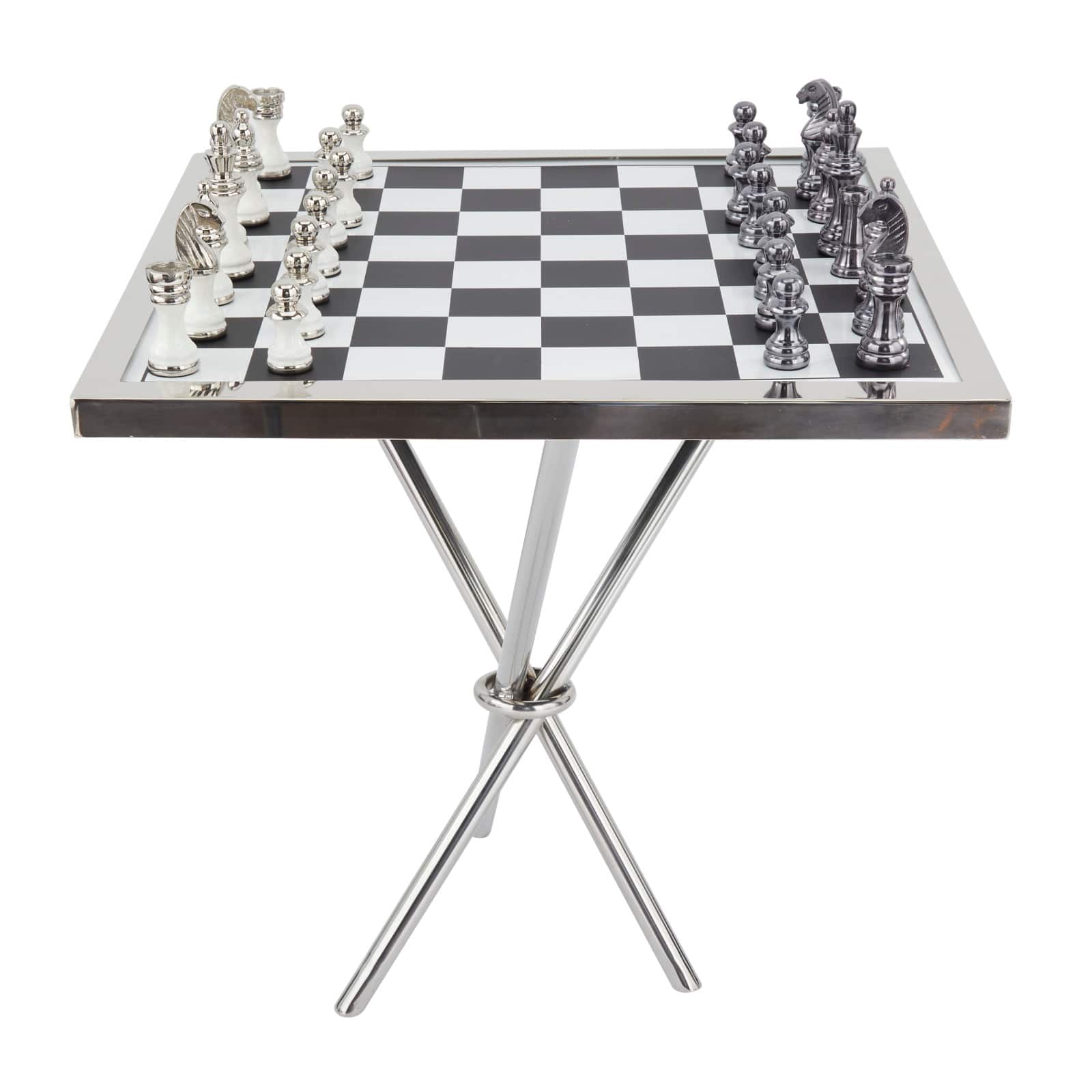Silver Aluminum Contemporary Game Set Table, 4" x 25" x 22"